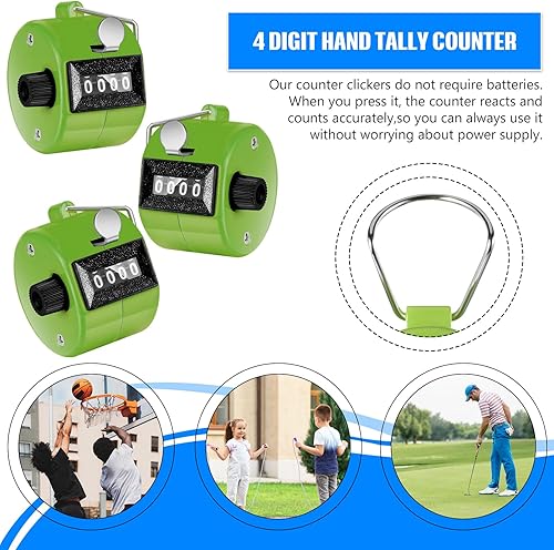 Miniatura 7 de TOODOO Paquete de 6 contadores de mano de 4 dígitos mecánicos de palma, contador de clics de plástico con anillo de dedo de metal para contar