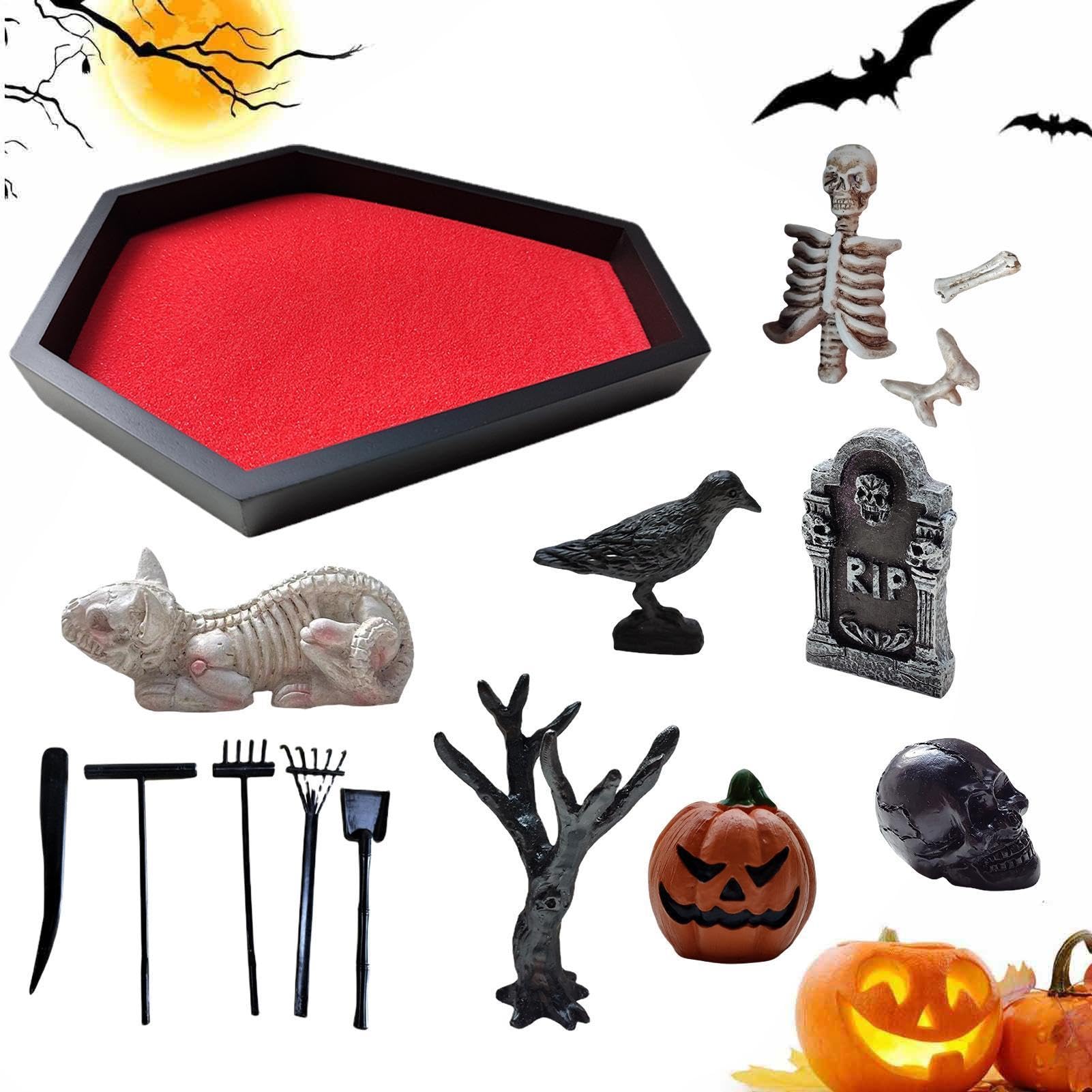 Genérico Jardín Zen Ataúd Con Fantasía Halloween Calavera Lápida
