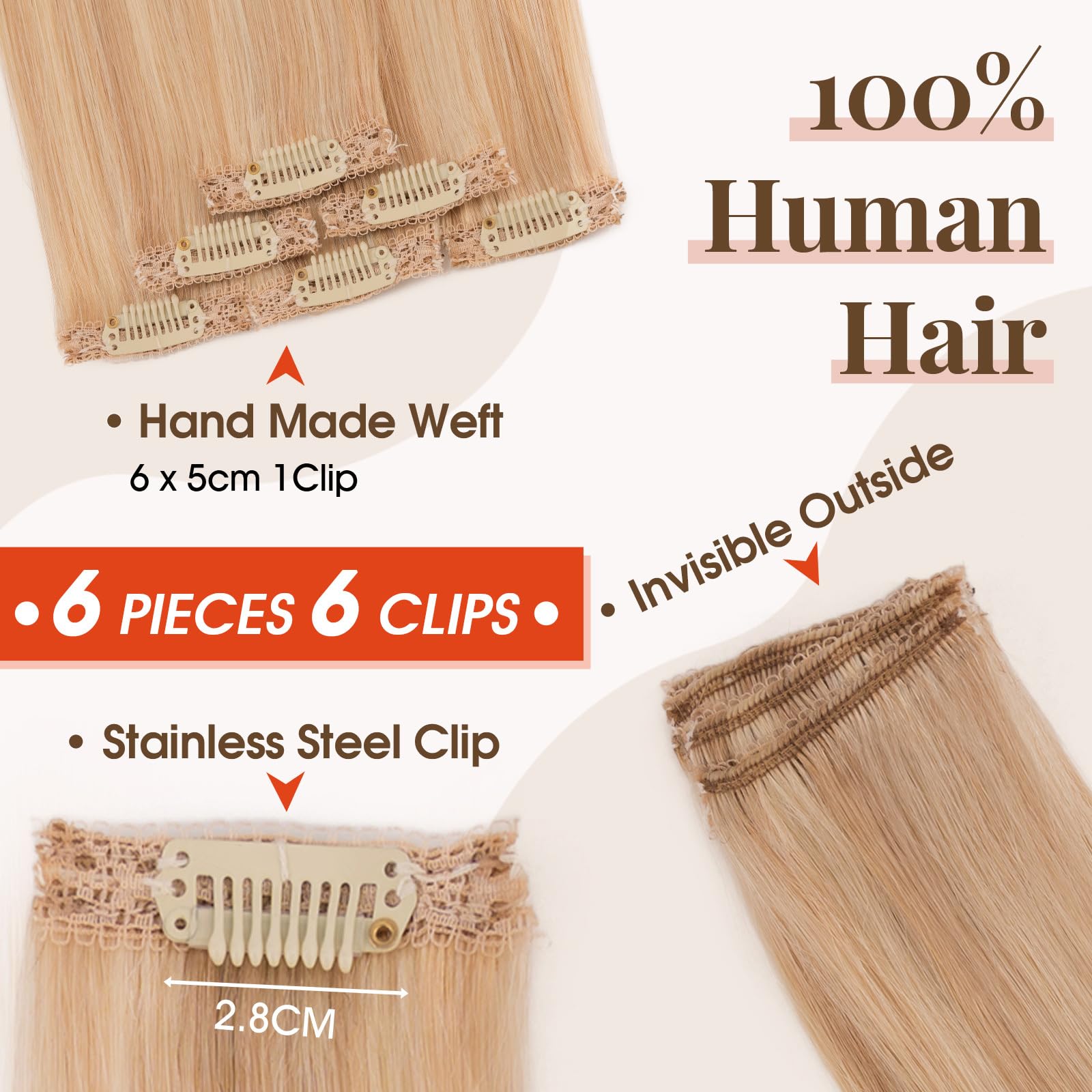 TESS Clip in Hair Extensions 100% Real Human Hair 6PCS 6Clips Straight Weft Multiple Uses Add Hair Volume and Highlights for Women UK - Image 2