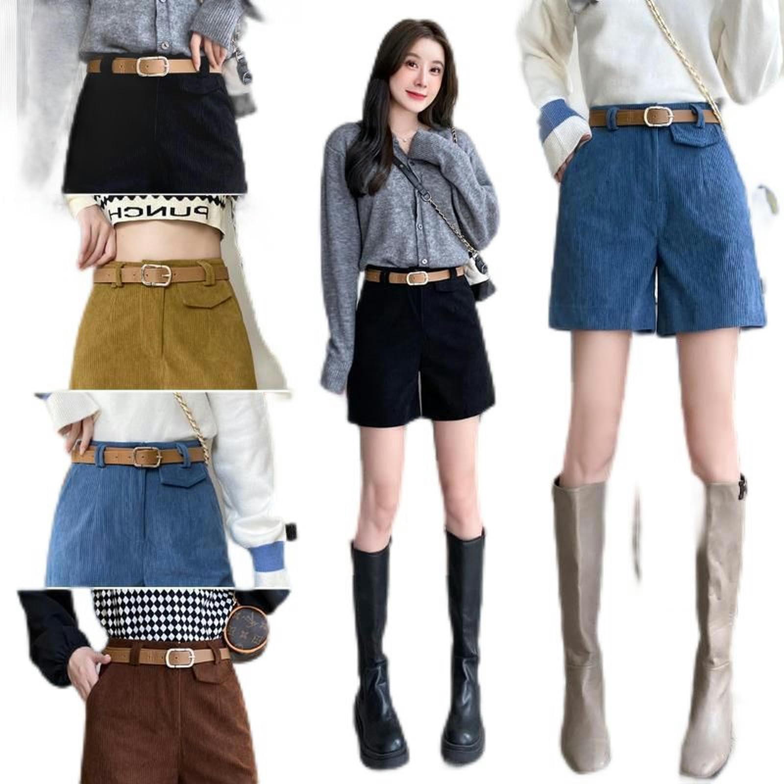 Femme Shorts En Velours Côtelé Epais Tour De Taille Décontracté Sarouel Elastique Noir M