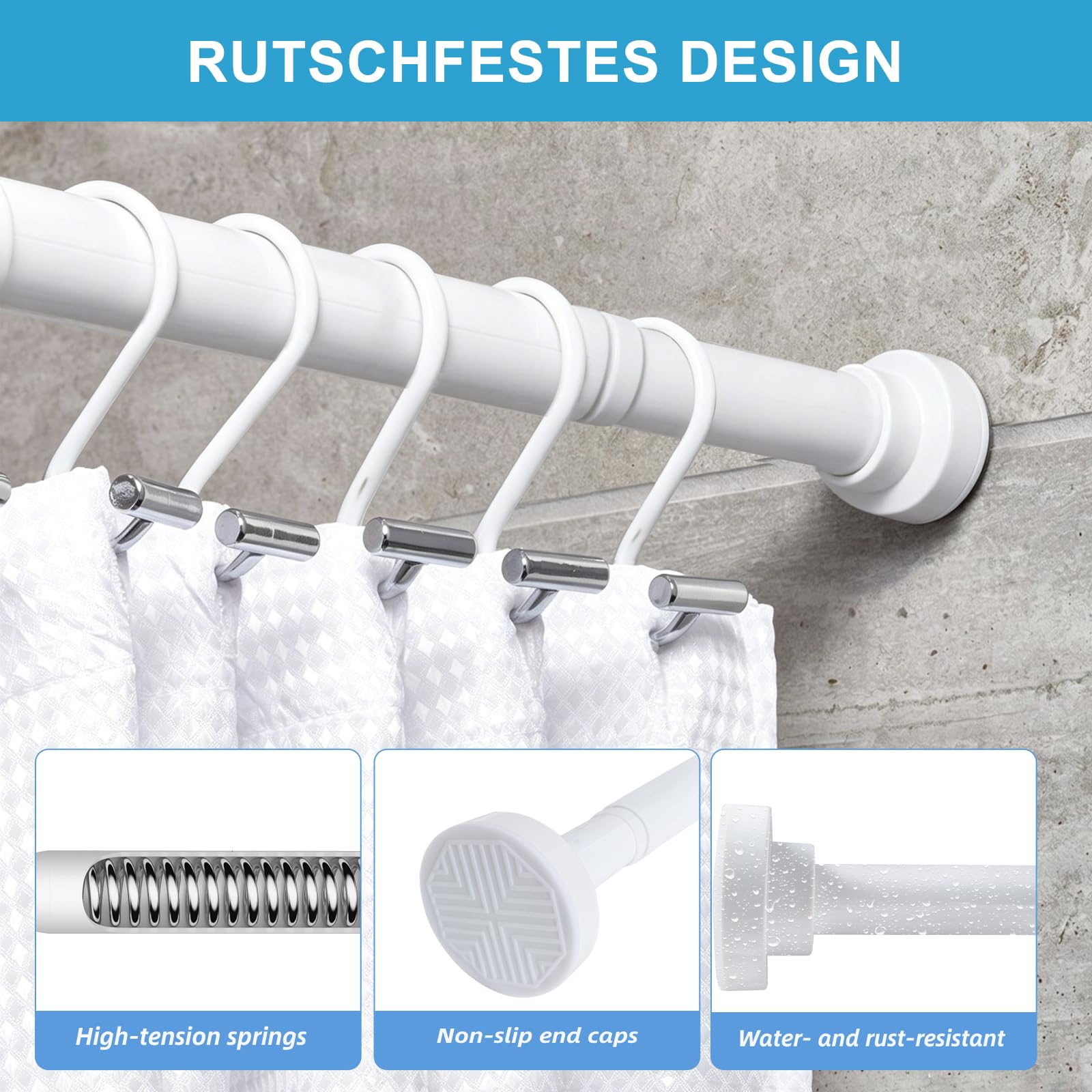 Barra Tensora Ducha Sin Taladro 70-195 Cm – Acero Inoxidable, Antideslizante, Telescópica Para Baño, Ventana O Armario