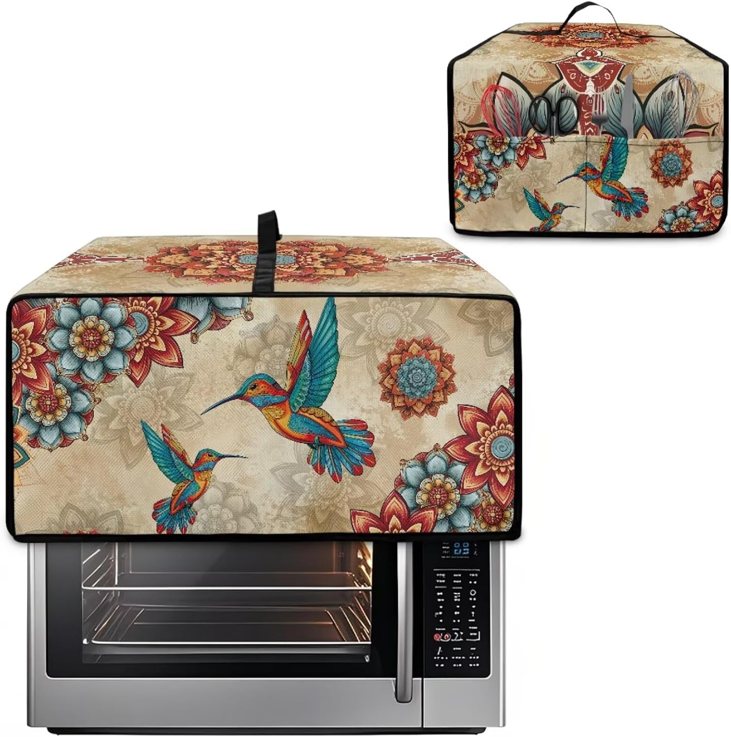 Hummingbird Mandala Flower Printed Toaster Oven Cover Anti Scratch Microwave Cover for Kitchen Countertop Appliance Dust Protector Decorative Oven Accessories, 22.5" x 18.5" x 15"