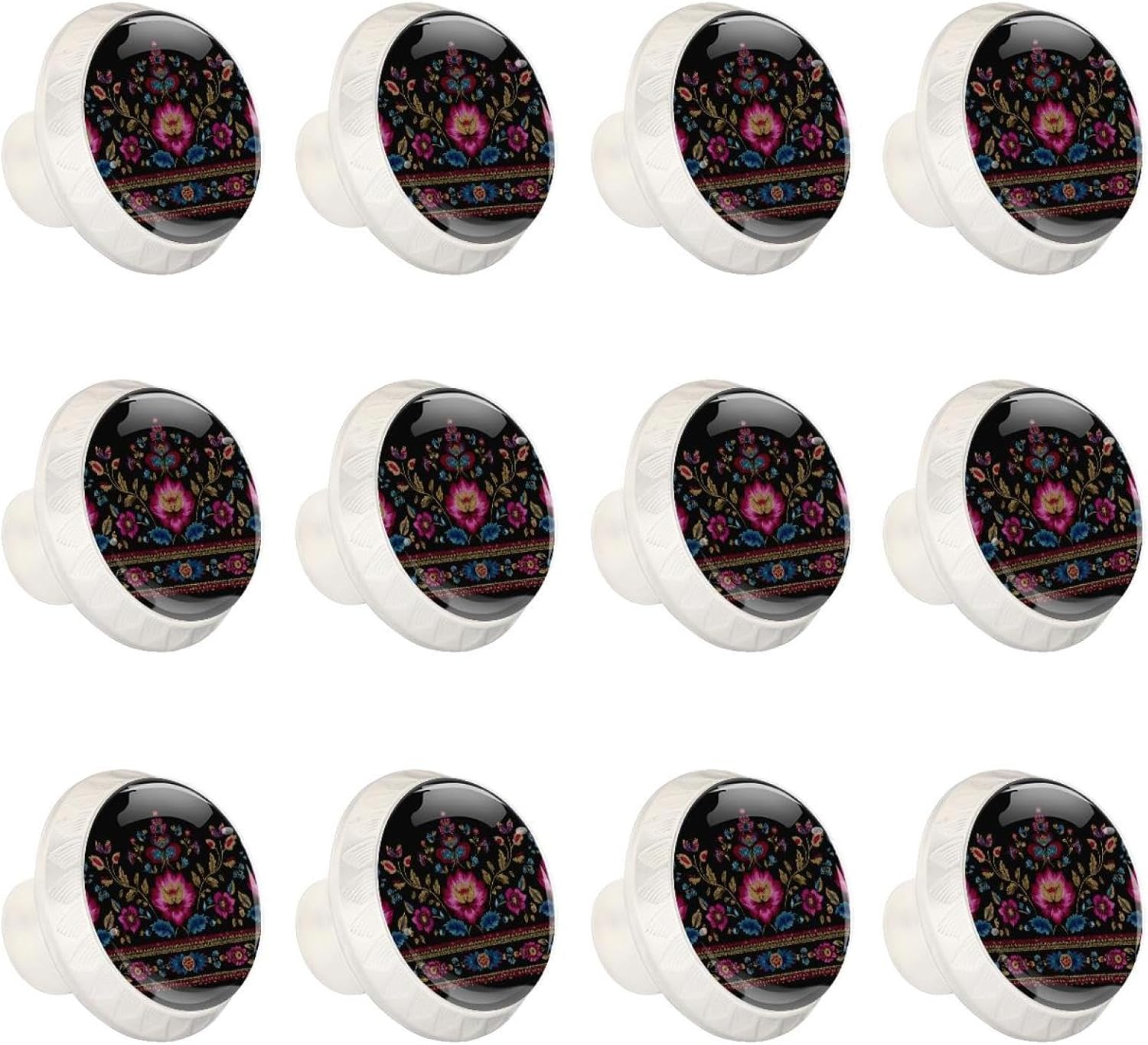 Motifs African Boho Paisley Floral (19) Dresser Knobs & Cabinet Knobs, Decorative Pattern Drawer Pulls with Screws, Crystal Glass Hardware for Home Farmhouse Decor