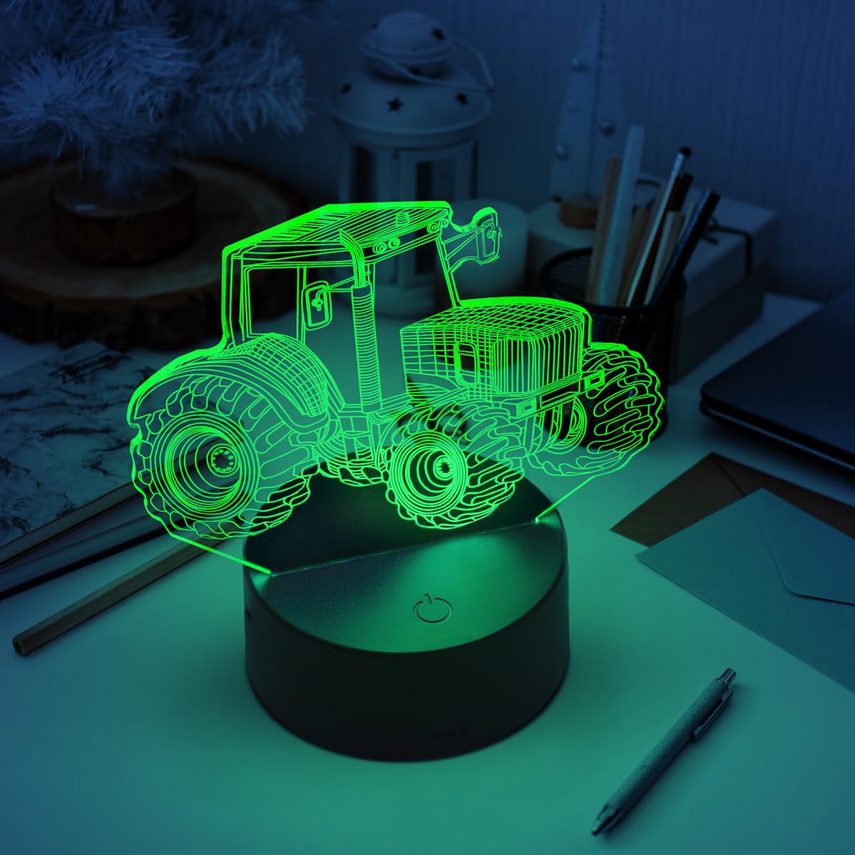 Fanimyholy 3D Traktor Nachtlicht, Truck 3D Illusion Nachtlampe, Truck Nachtlichter für Kinder, 16 Frei Schaltbare Farben, USB- und Batteriebetrieben, Fernbedienung und Touch-Schalter