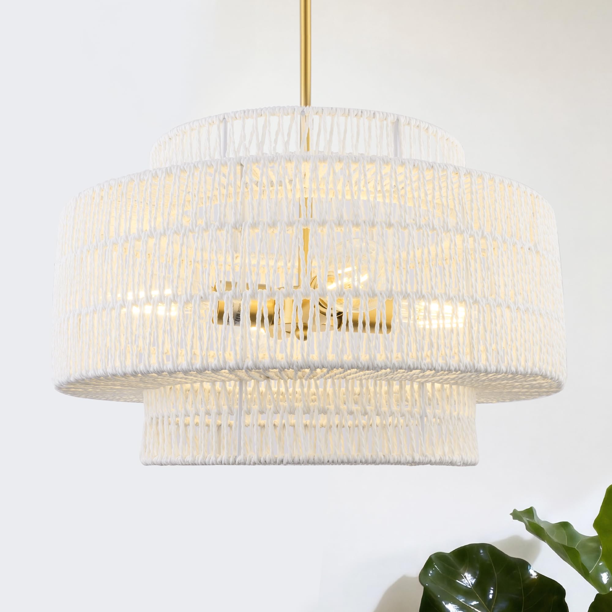 18" Boho Rattan Chandelier, Gold, AD-25050-4P-WH