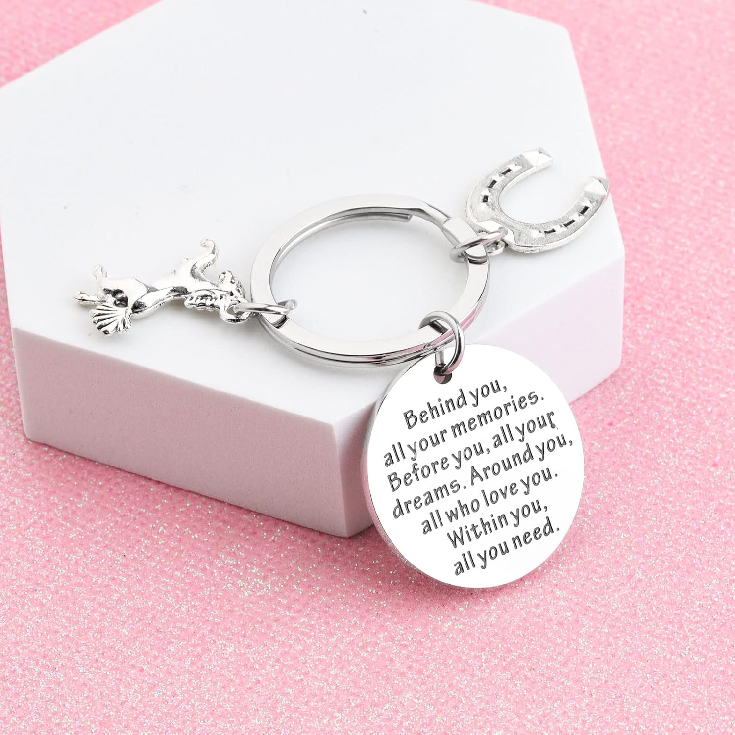 FEELMEM Horse Inspirational Gift Behind You All Your Memories Before You All Your Dreams Keychain Equestrian Gift image 4