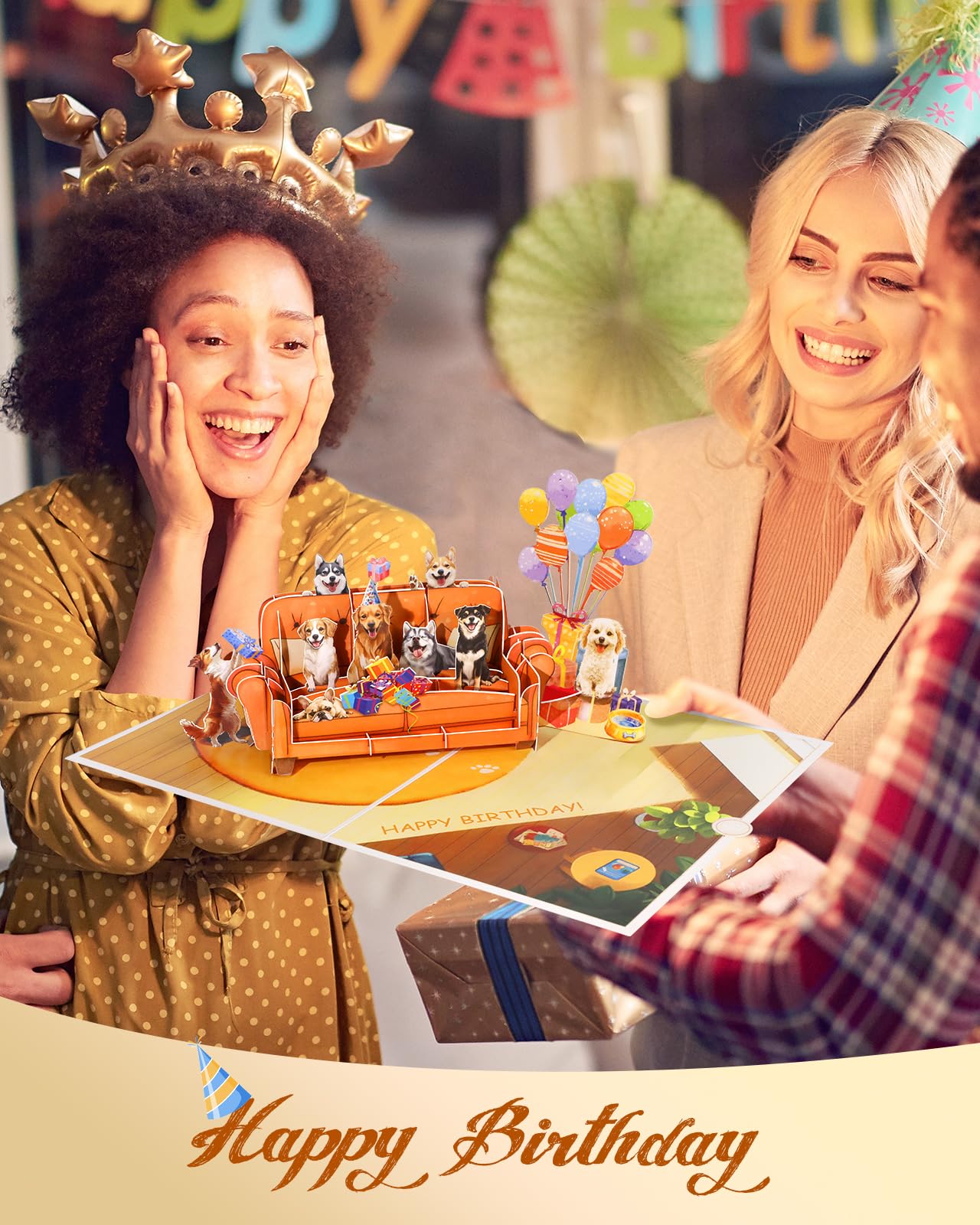 Tarjeta de cumpleaños 3D desplegable para adultos y niños con sobres, tarjetas de felicitación coloridas únicas, sofá perro