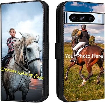 Personalised Case for Google Pixel 8 Pro Flip Leather Case with Card Slot Stand Function Case with Own Photo Image Text Personalised Mobile Phone Case - Black-LN4