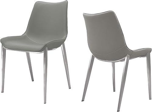 Limari Home Risto Collection - Silla de comedor tapizada de cuero ecológico con patas de acero inoxidable (juego de 2), color gris