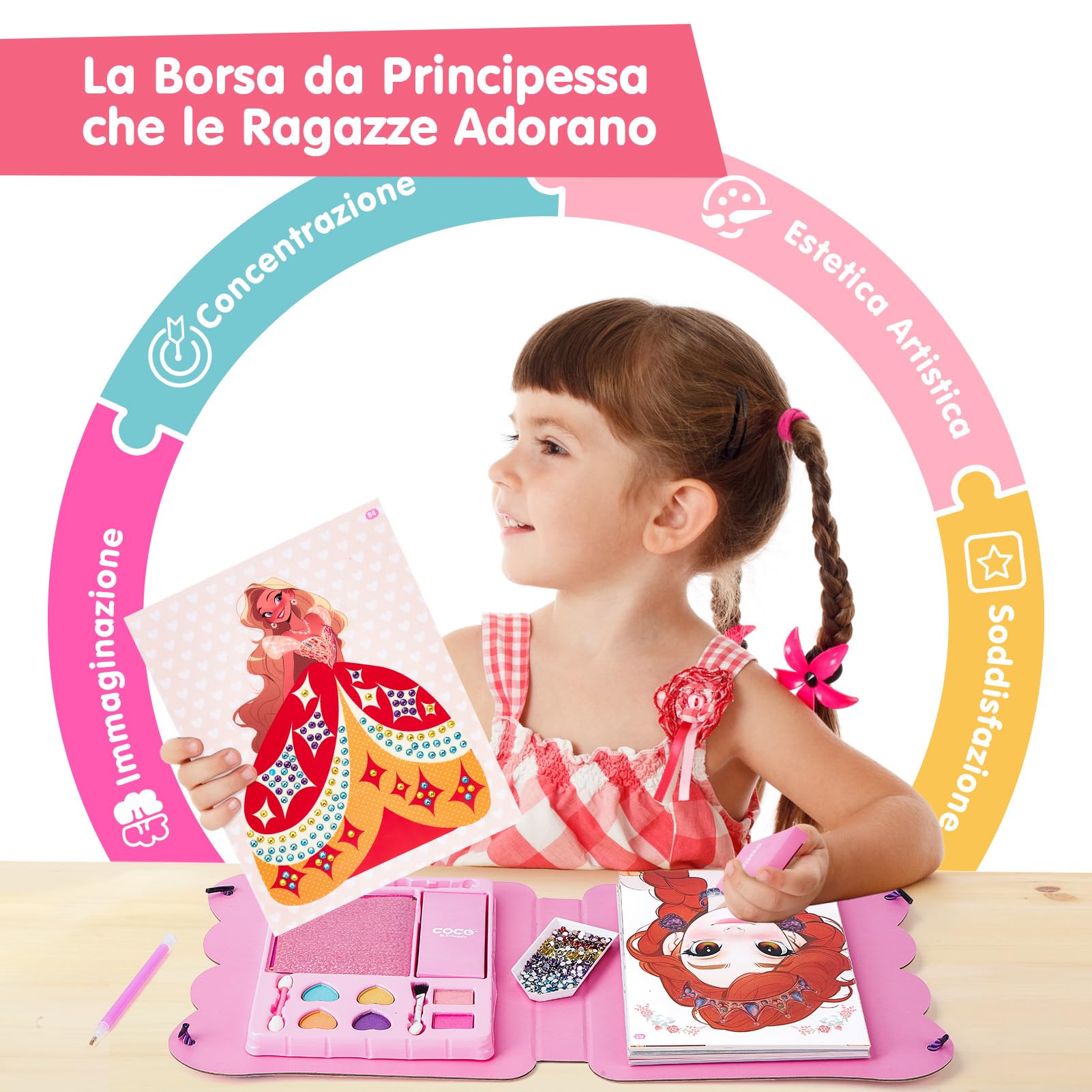 COCO&Friends Giochi Bambini 5-10 Anni - Diamond Painting Bambina con Foil Stickers, Lavoretti Creativi per Trucco, Natale Compleanno Giochi Regalo Bambina 4 5 6 7 8 Anni