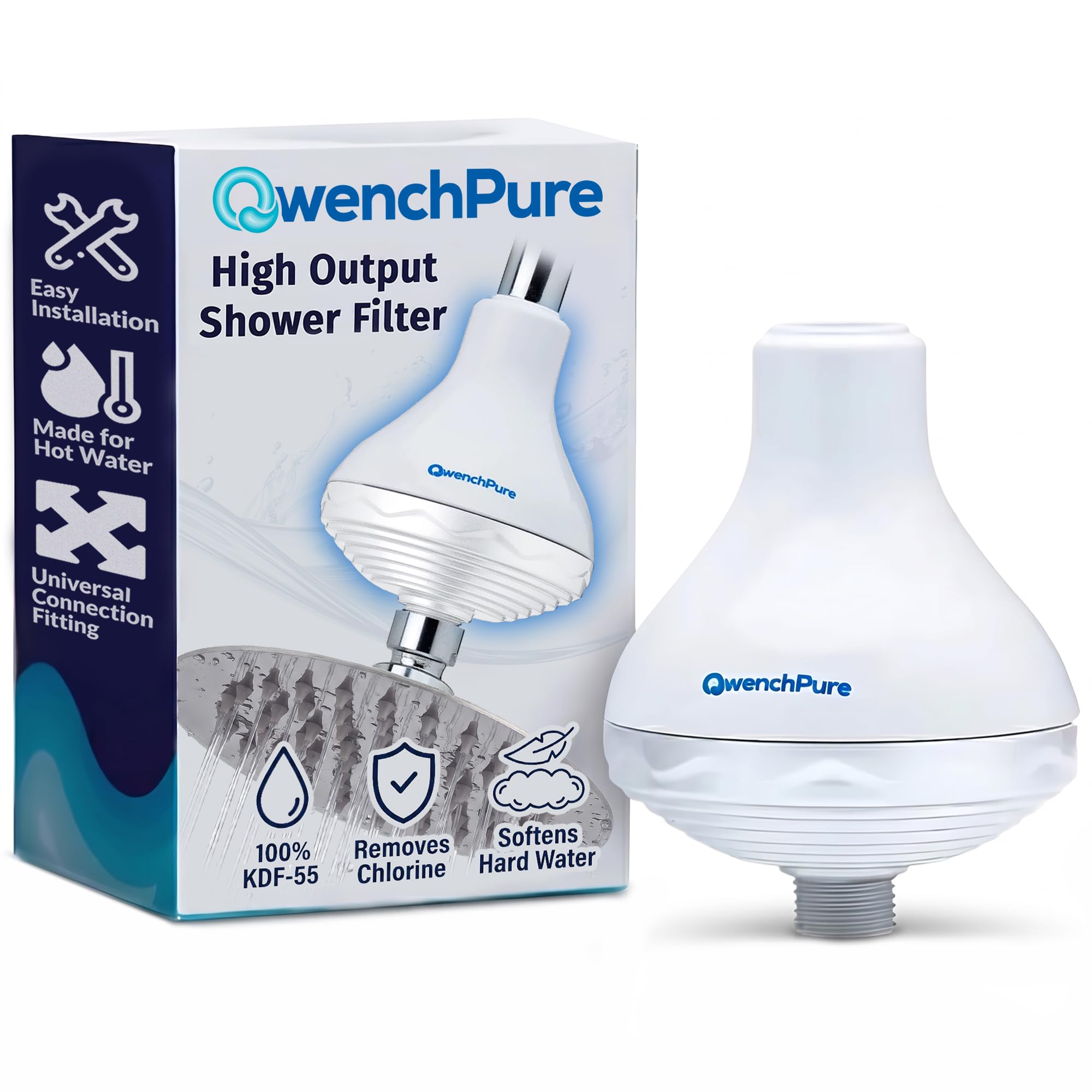 Filtr prysznicowy firmy QwenchPure Najskuteczniejszy filtr wody z głowicą prysznicową KDF o wysokiej wydajności do usuwania chloru zmiękczacz wody i oczyszczacz - z wymiennym wkładem