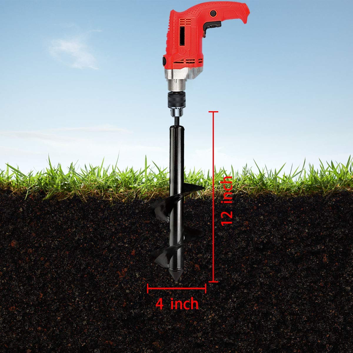Auger Drill Bit for Planting 4"x12",Garden Plant Flower Bulb Bedding Planter Auger Spiral Drill Bit,Easy Planter Garden Auger,Post Hole Digger for 3/8” Hex Drive Drill