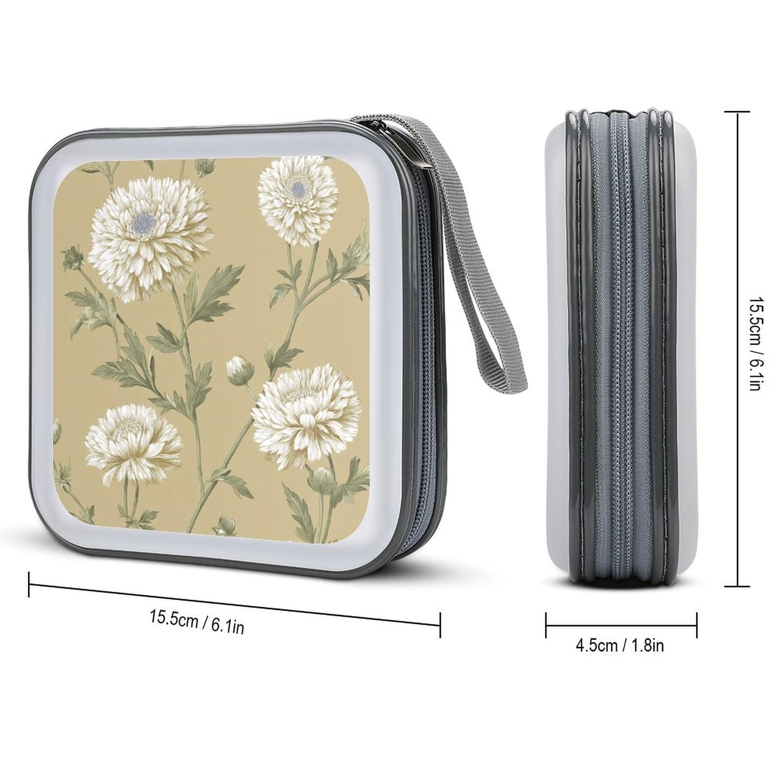 DuduYH White Daisies Beige And Cream CD Case DVD Storage Case Portable