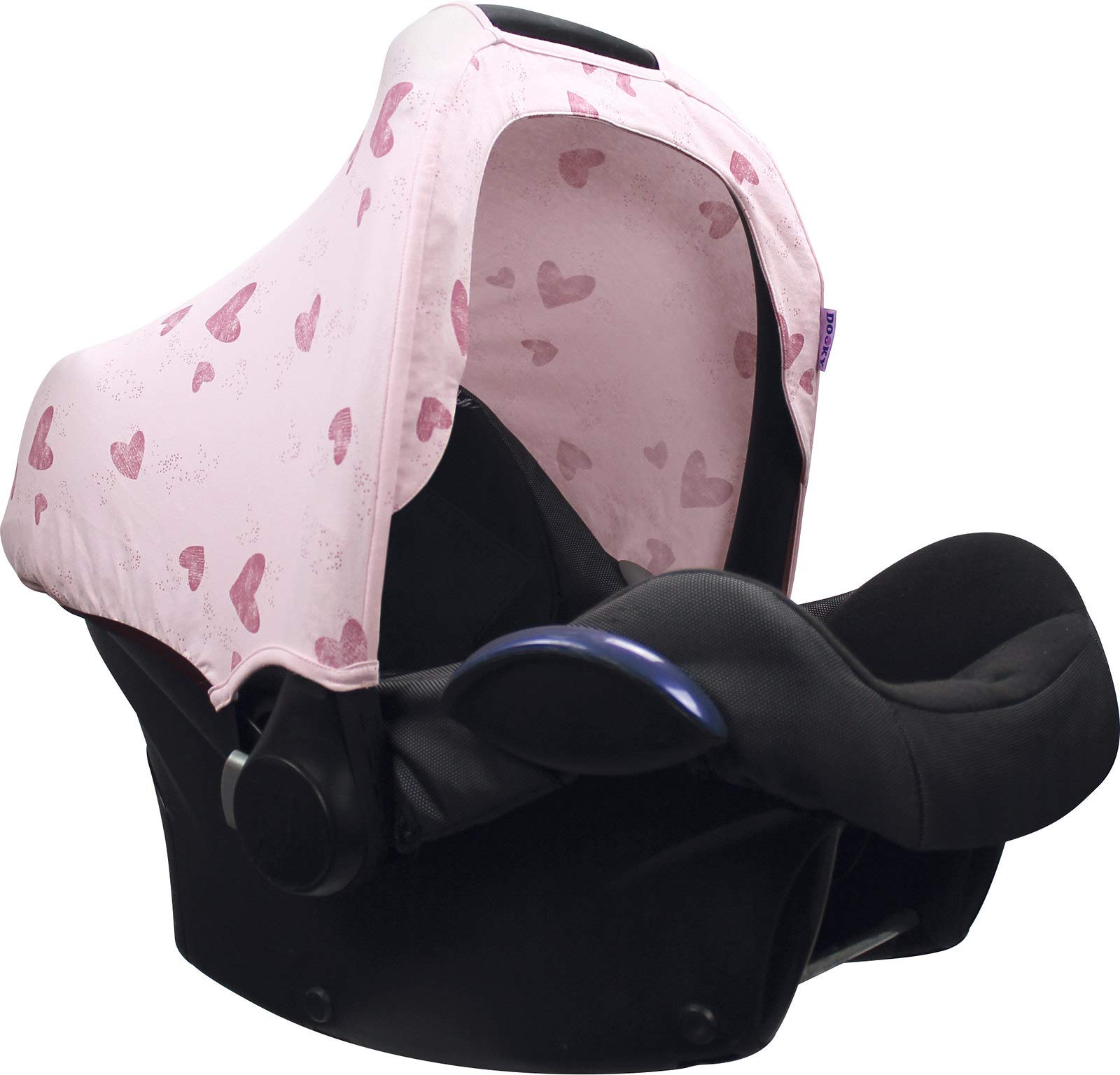 Original Dooky Hoody Pink Heart Sonnenschutz für Babyschalen Der Altersgruppe 0+ inkl. UV-Schutz 40+ Universal geeignet für die meisten Marken, pink