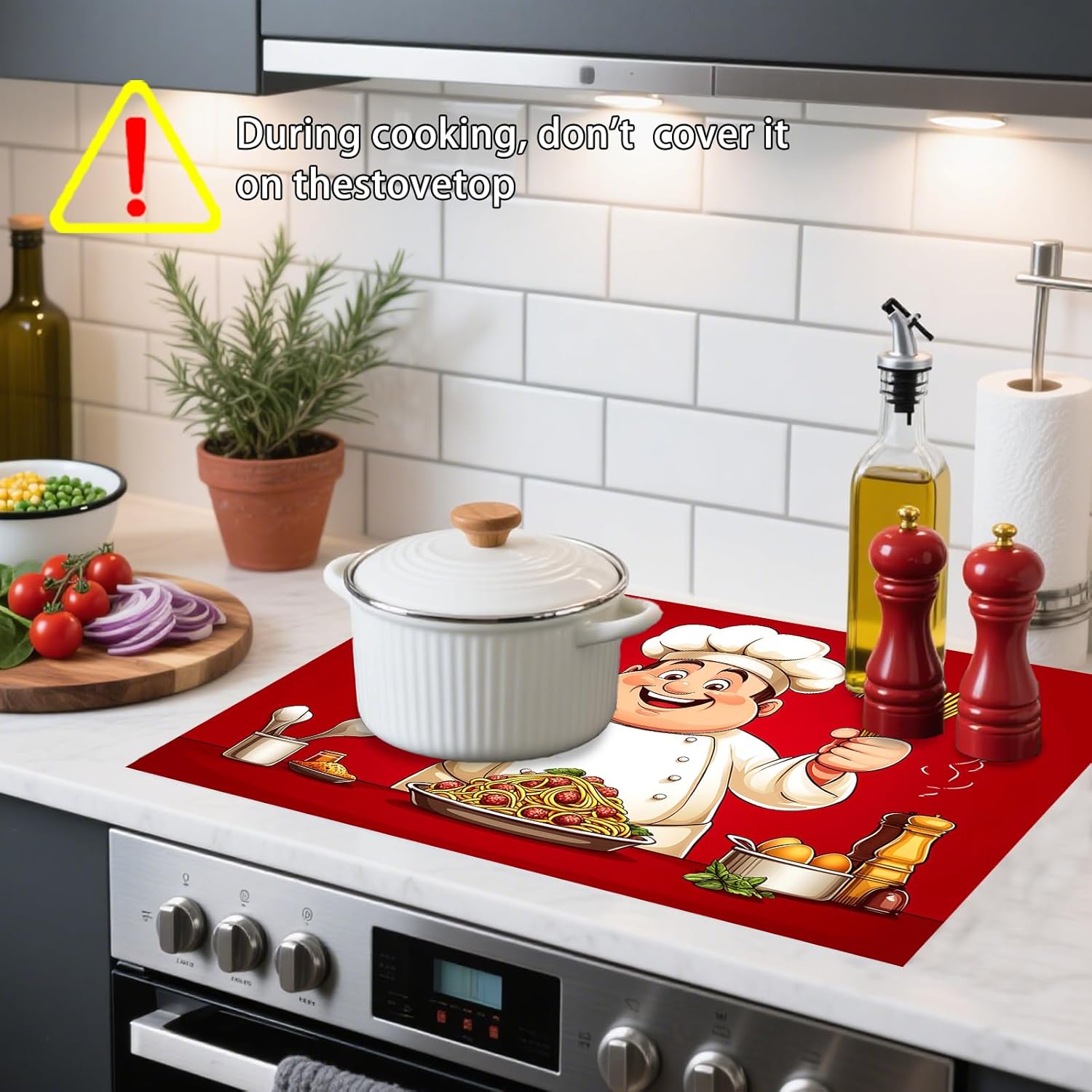 Nuxovilar Stove Top Cover for Electric Stove 20.4 × 28.3 Inch, Gourmet Chef with Red Background Glass Stoves Covers for Gas Stoves Top Cooktop Protector Heat Resistant Range Ceramic