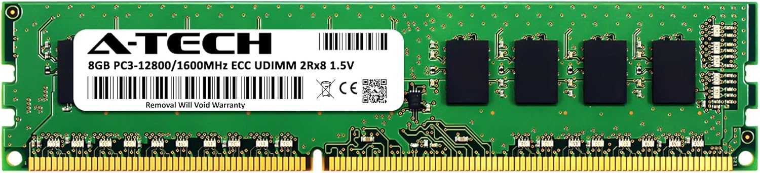 A-Tech 8GB RAM Replacement for Kingston HP669239-081-HYA | DDR3 1600MHz PC3-12800 ECC-UDIMM 2Rx8 1.5V ECC Unbuffered 240-Pin DIMM Server Memory Module (HP669239-081-HYA-ATC)