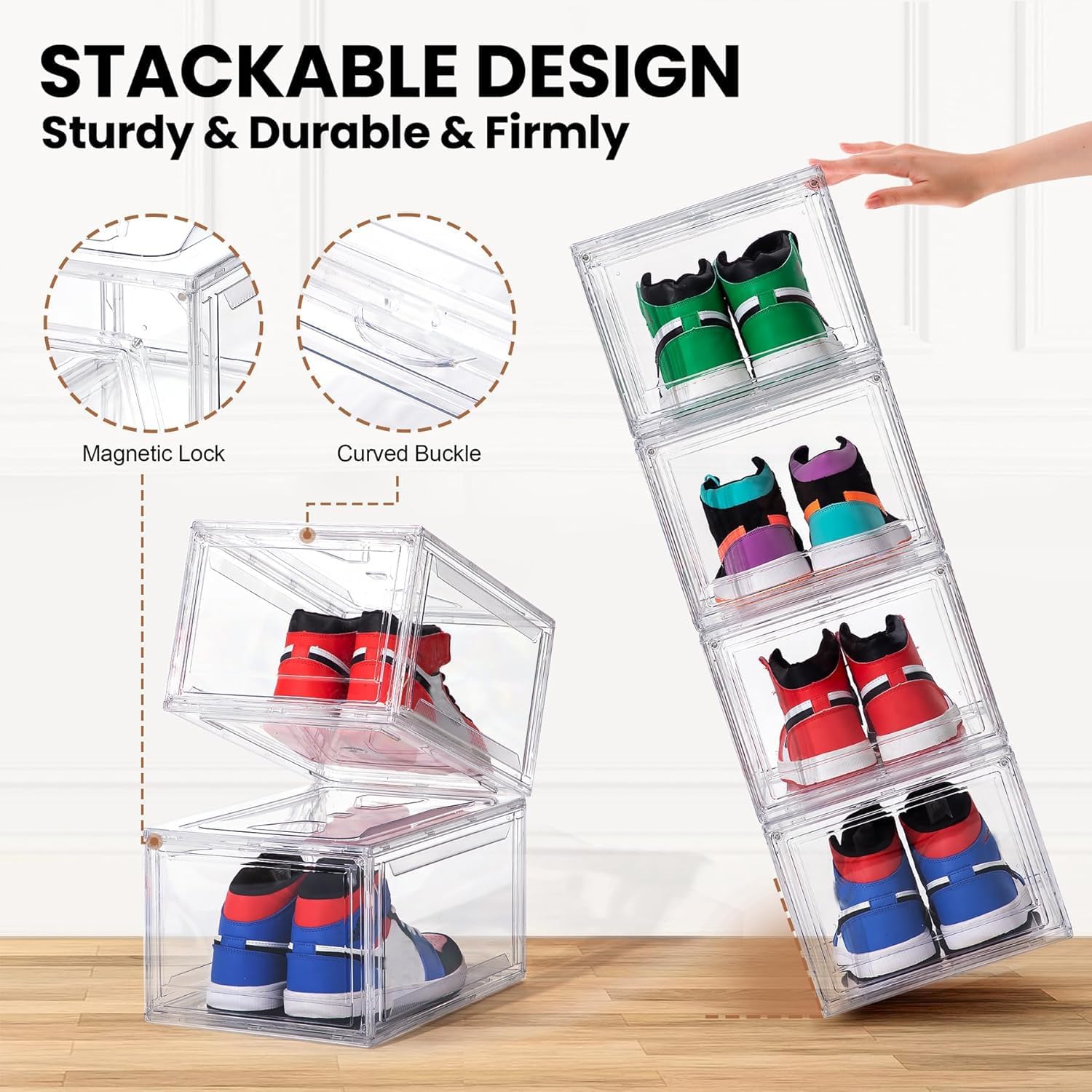 12 Pack Acrylic Shoe Boxes,Clear Plastic Stackable Sneaker Box,Shoe Containers,Shoe Display Case,Sneaker Storage,Fits Up to Size 15