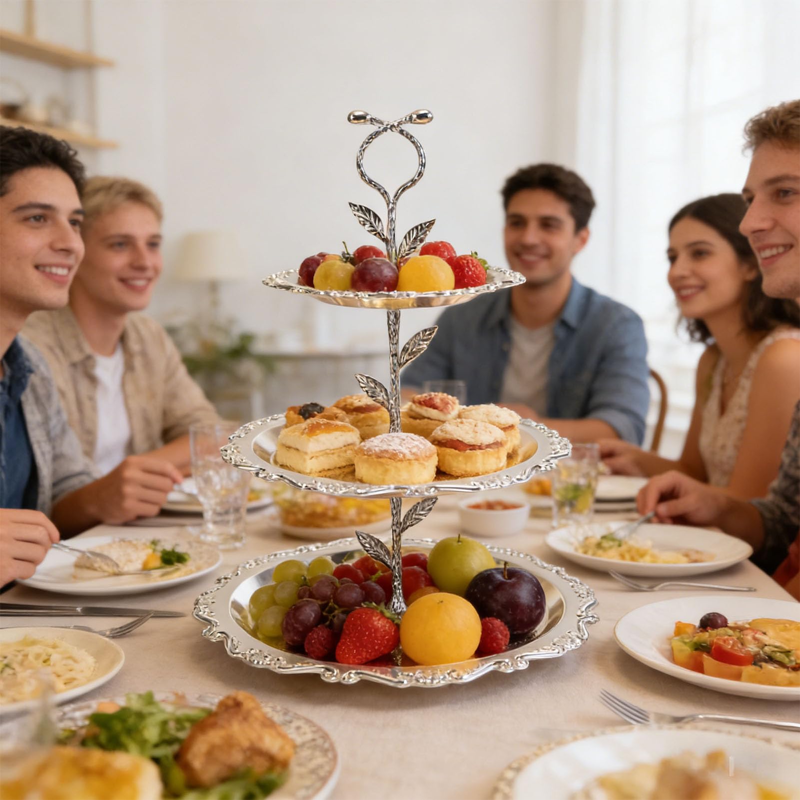 TOPINCN Présentoir à Gâteaux à 3 Niveaux, Plateau de Service en Métal pour Dessert, pour Mariage, Banquet et Décoration de Fête