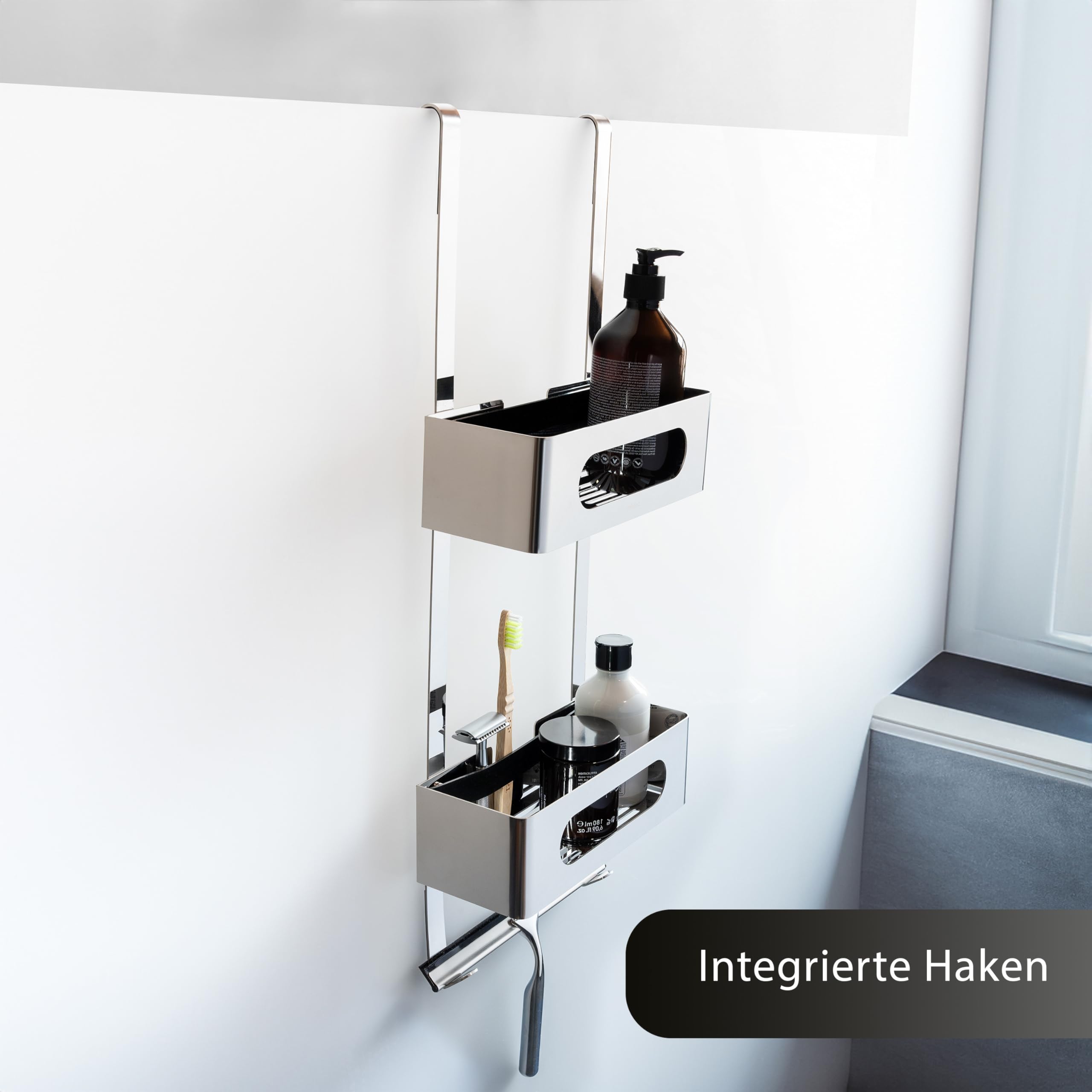 Duschablage zum Hängen | Patentiertes Duschregal ohne Bohren | Edelstahl Badregal Shampoohalter Dusche | Duschkorb hängen | Organizer zum Aufhängen | Duschablage hängend | Chrom Poliert