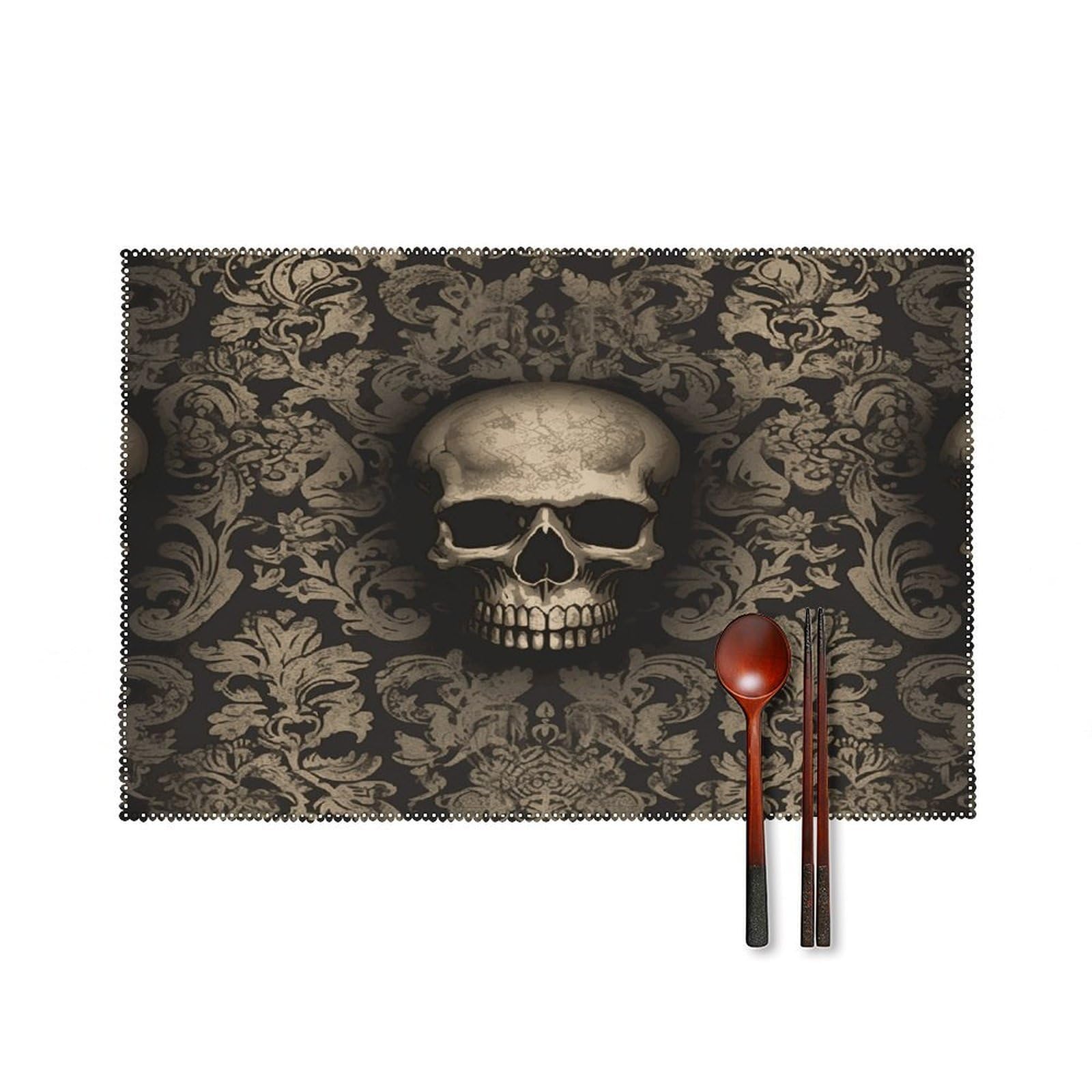 Fekiloot Style Gothic Wallpaper Skull Placemats Set Of 6,Table Mat