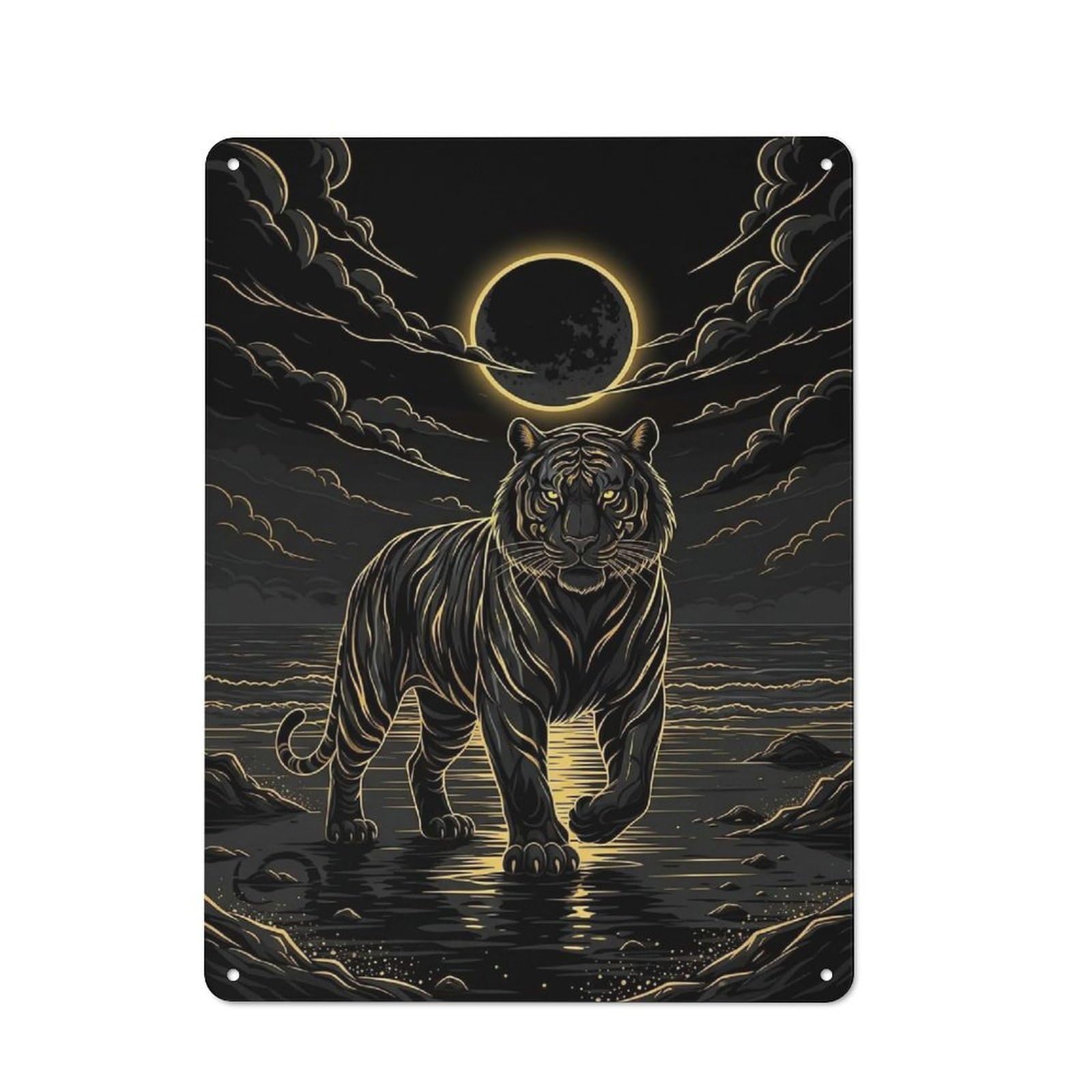 Tiger Under A Lunar Eclipse Vintage Metal Wall Decor 40x30cm, Vintage Metal Sign for Cafe, Bistro, Bakery Or Restaurant