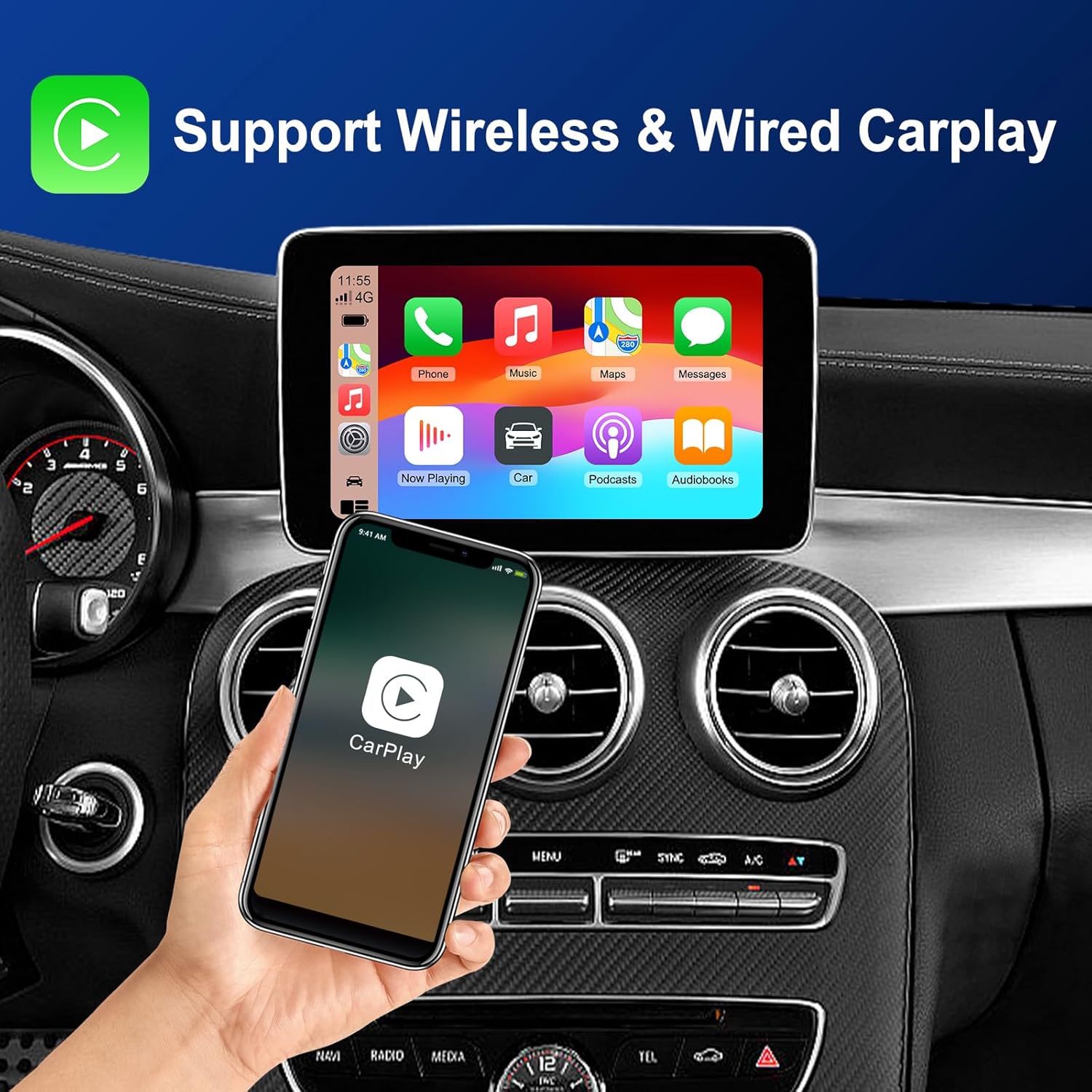 Car screen showing Apple CarPlay interface