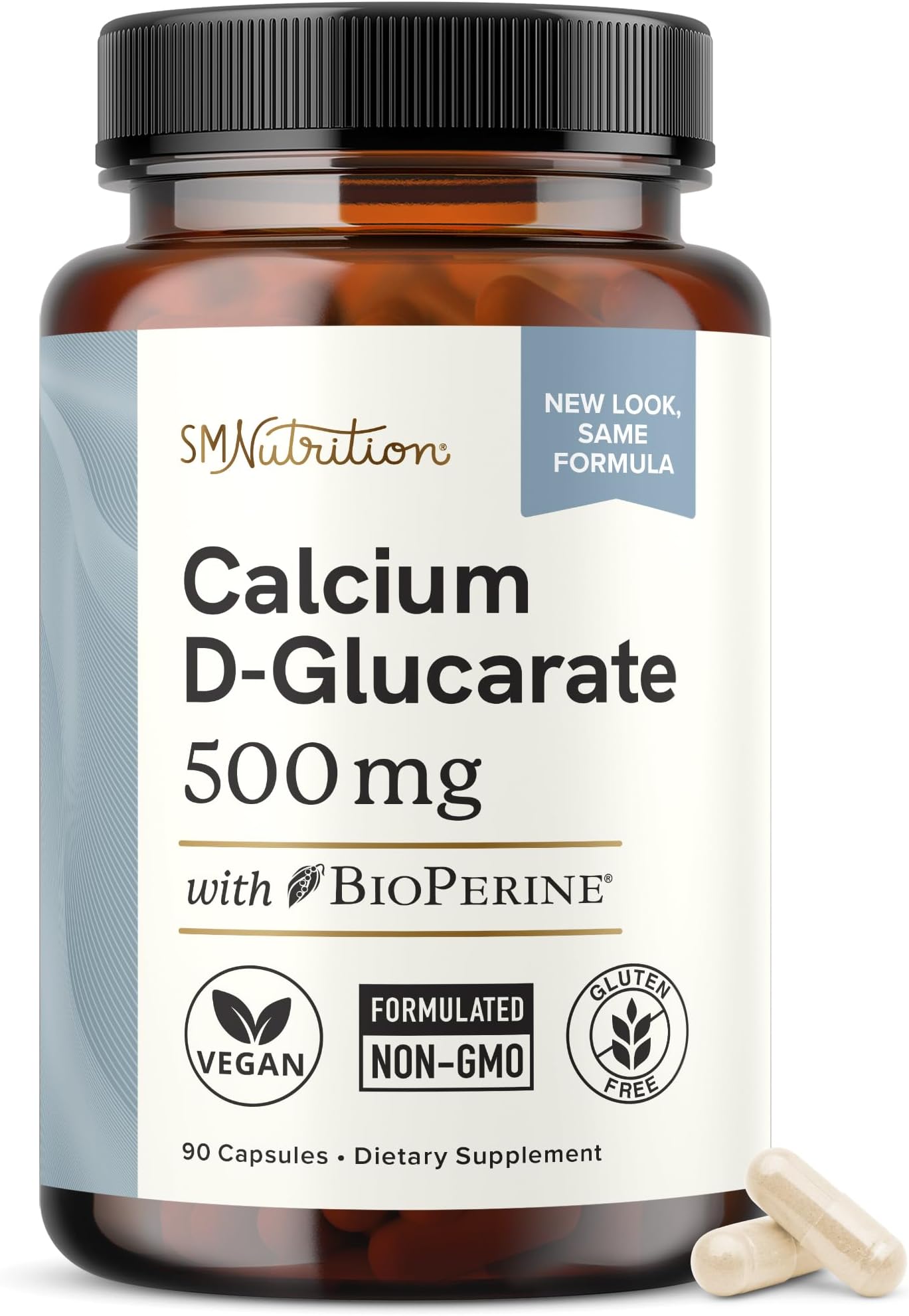 Calcium D-Glucarate | 500mg | CDG for Liver Detox and Cleanse, Hormone Balance, and Menopause Support | Calcium Supplement | Vegan, Non-GMO, & Third-Party Tested | 90 Capsules (3-Month Supply)