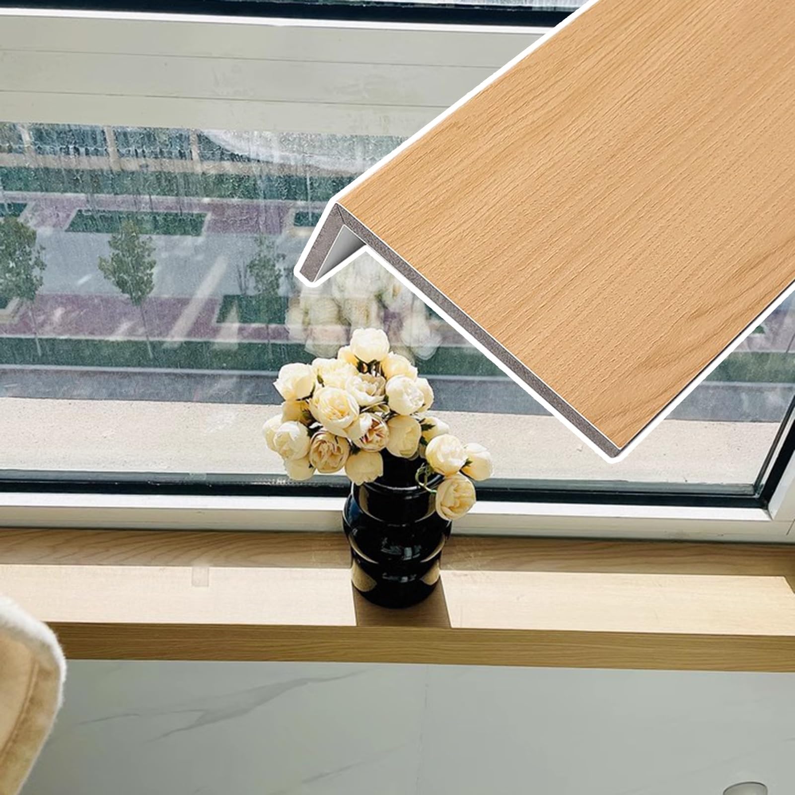 Copertura per davanzale della finestra in PVC con venature del legno per interni della casa, impermeabile, protezione per bordi del pannello nasale, facile da installare, 69,8 x 10,2 cm