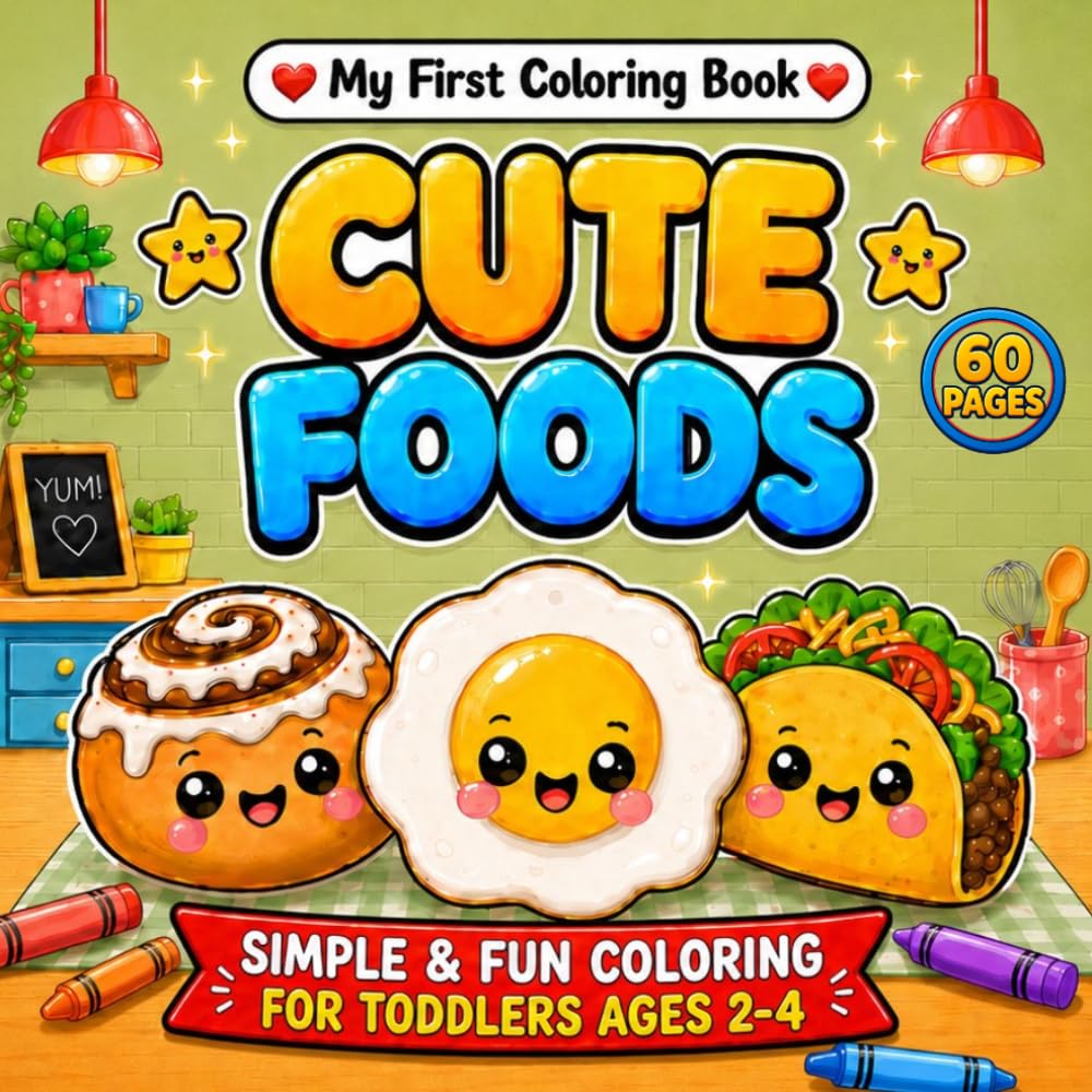My First Coloring Book: Cute Foods: Simple and Fun Coloring for Toddlers