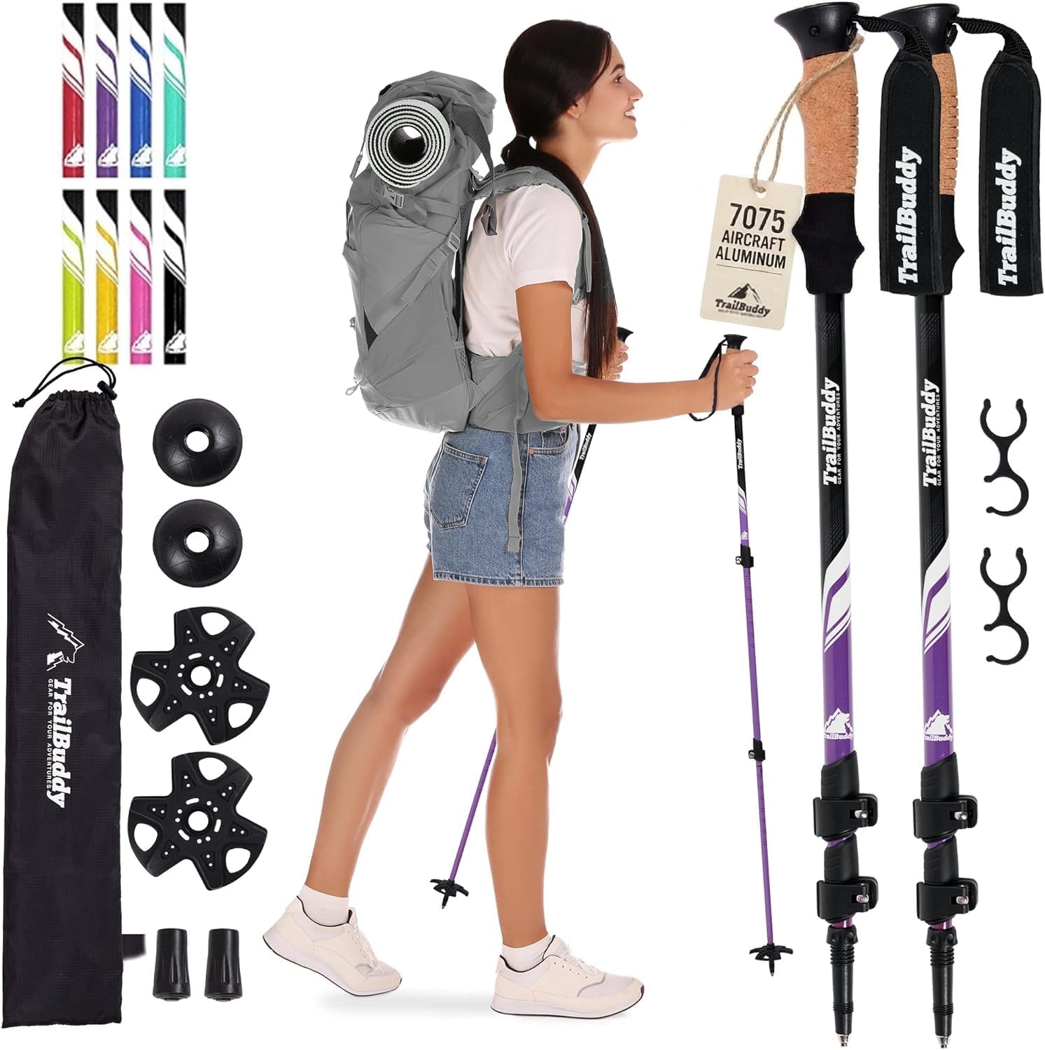 TrailBuddy Trekking Poles – Lightweight 7075 Aluminum Hiking Poles for Women, Men & Seniors – Collapsible Walking Sticks for Travel, Trails & Balance