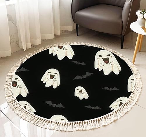 Miniatura 1 de Round Fringe Rug Seamless Pattern Simbol minmal Halloween for Boho Area Rug Tassel Linen Carpet Hand Woven Patio Hallway Runner Mat Home Decor