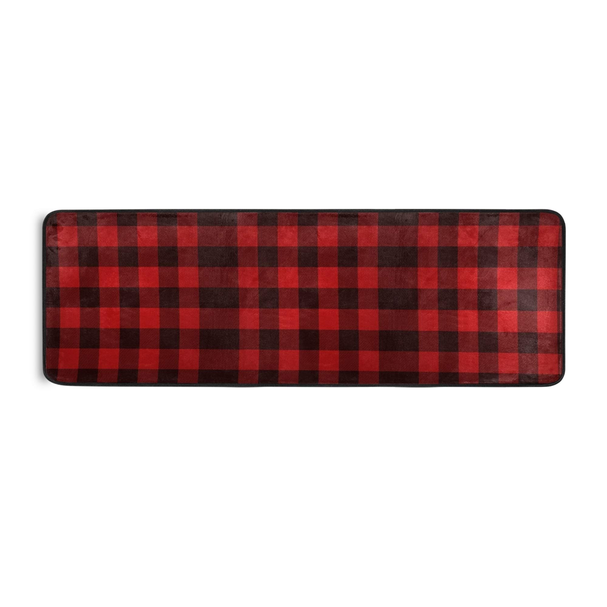 OREZI Red Black Buffalo Plaid Runner Rug Non Slip Hallway Entry Carpet for Home Dining Living Room Bedroom 72