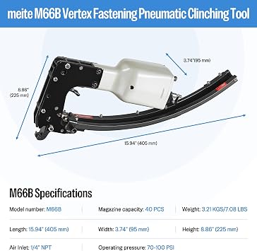 meite M66B Pneumatic Clinching Clipper 3/4 Inch Crown Clinch Clip Gun for Spring Mattress, Car Seats, Wire Cages