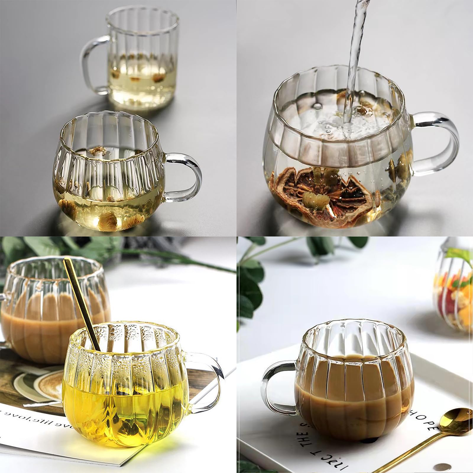 Tasse En Verre Citrouille Transparente - Capacité 400 Ml, Dimensions 7,5x6x8 Cm - Pour Café, Thé, Décor Halloween/automne - 9