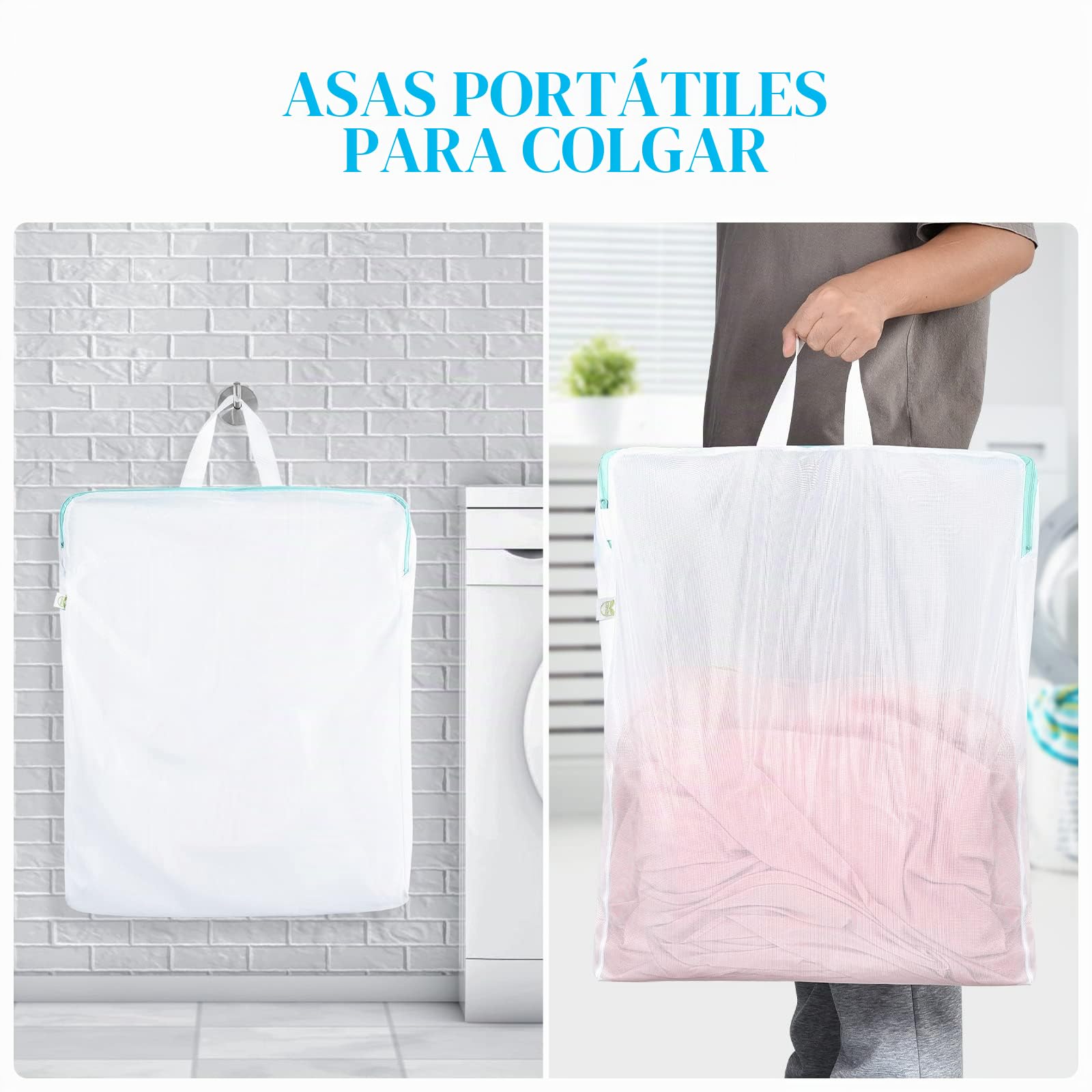 OTraki Bolsas para Lavadora con Asas 50 x 60cm 2PCS Bolsa para Ropa Sucia Reutilizable Bolsa para la Colada Grande con Cremallera para Ropa Delicada, Dormitorios Universitarios y Apartamentos