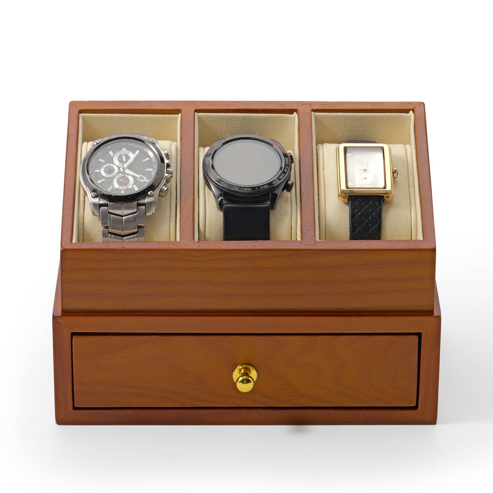 Oirlv Scatola Per Orologi In Legno Massiccio Con 3 Slot-2 Strati Organizzatore Di Gioielli Da Uomo-Espositore Per Orologi,Per Gli Amanti Degli Orologi (Bianco)
