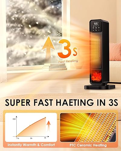 Miniatura 2 de Calentador de espacio, calentadores de espacio de 25 pulgadas para uso en interiores, calentadores eléctricos de 1500 W con control remoto,