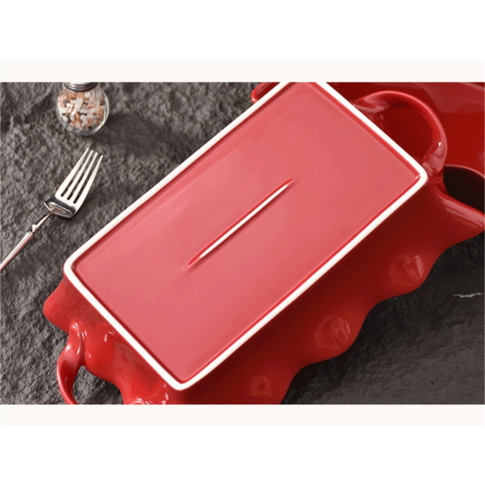 Plat Four Plat de Cuisson en céramique Rouge Vintage avec Bords ondulés Plat Gratin