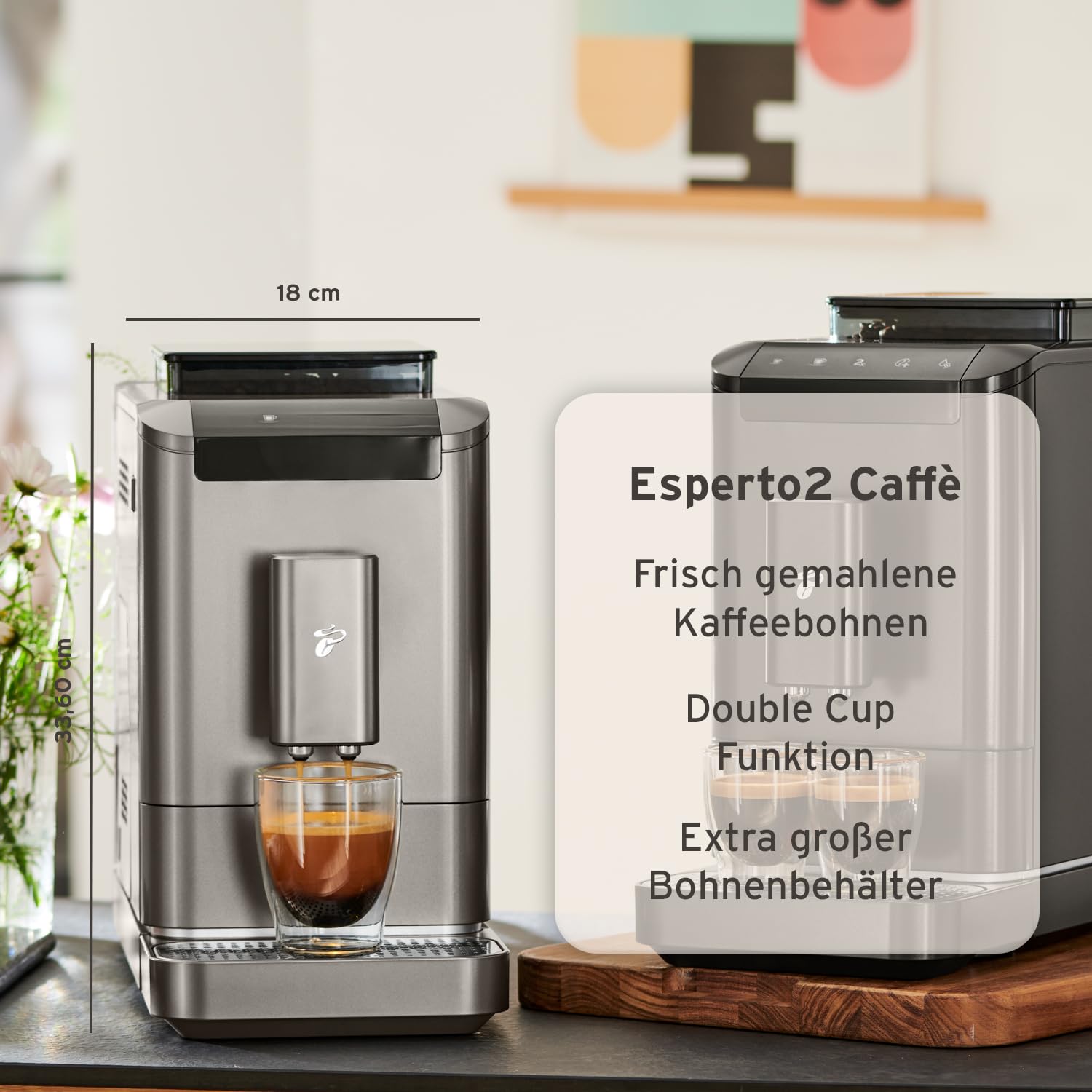 Tchibo Kaffeevollautomat Esperto2 Caffè mit 2-Tassen-Funktion, Granite Black