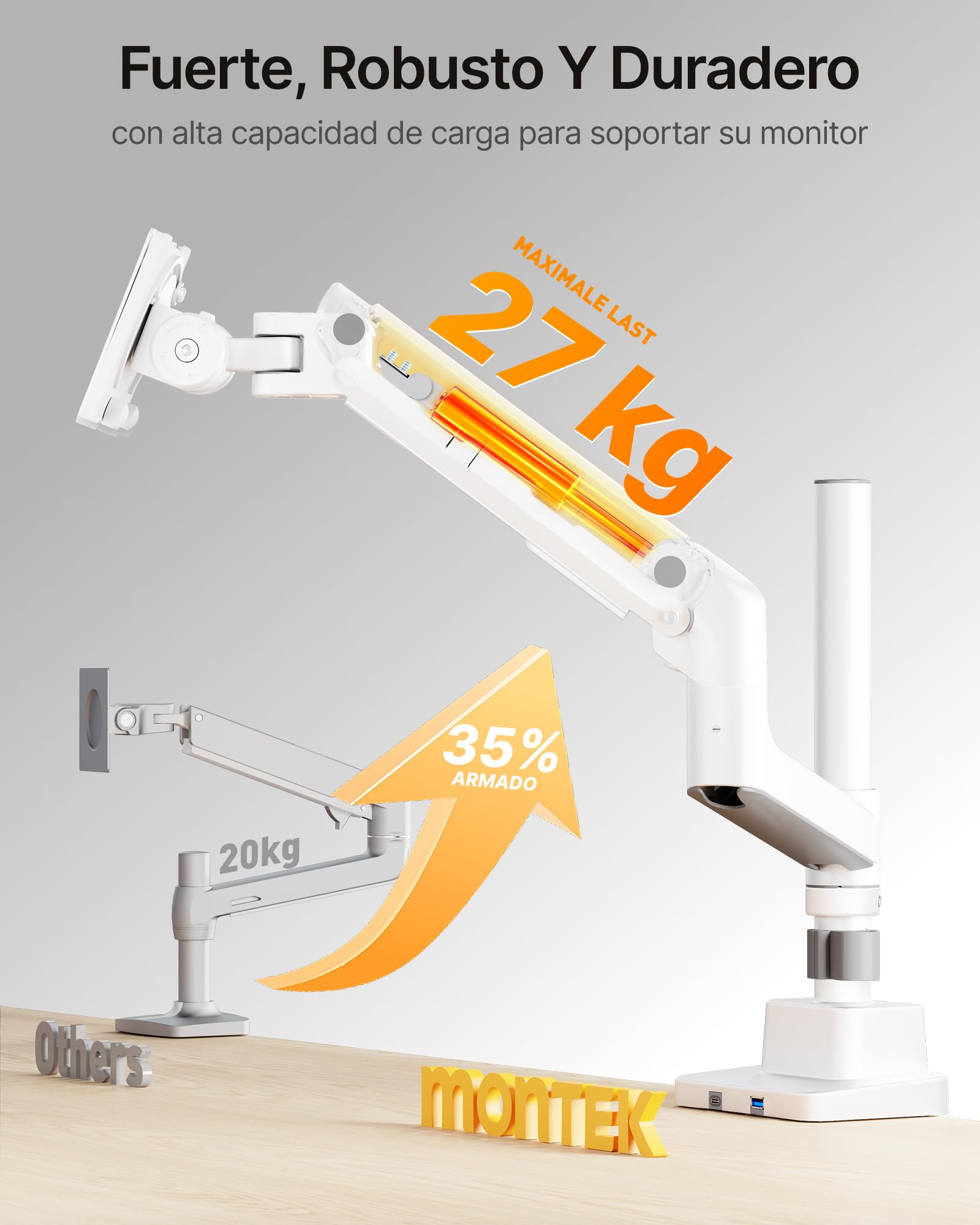 monTEK Soporte Monitor con Poste Alto y USB para 17-57"