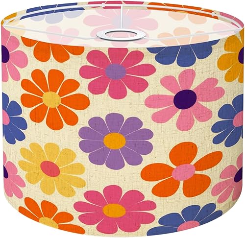Pantallas de lámpara Groovy Daisy Flowers sin costuras, patrón floral de los años 70, estilo hippie retro, pantalla de tambor para lámparas de mesa,