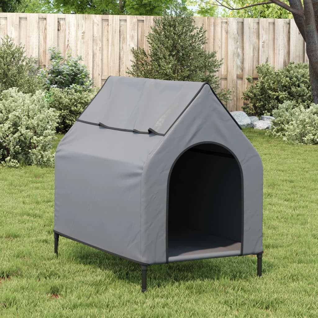 Hellgraue Hundehütte aus Oxford-Gewebe mit pulverbeschichtetem Stahlgestell, 110x75x107 cm, wetterfestes Outdoor-Zelt mit atmungsaktivem Dach, ideal als Rückzugsort und Schlafplatz im Garten