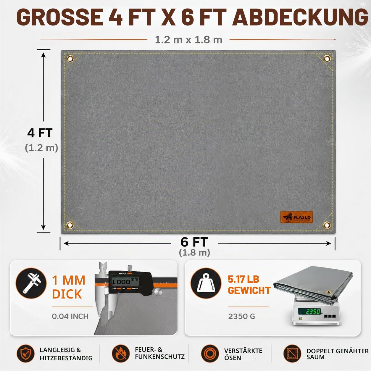 FLASLD Strapazierfähige Schweißdecke, 1,2 x 1,8 m, Schweißvorhang, bis zu 100 °C, wärmeisolierte Decke für Industrie, Camping, Raucher und Grills