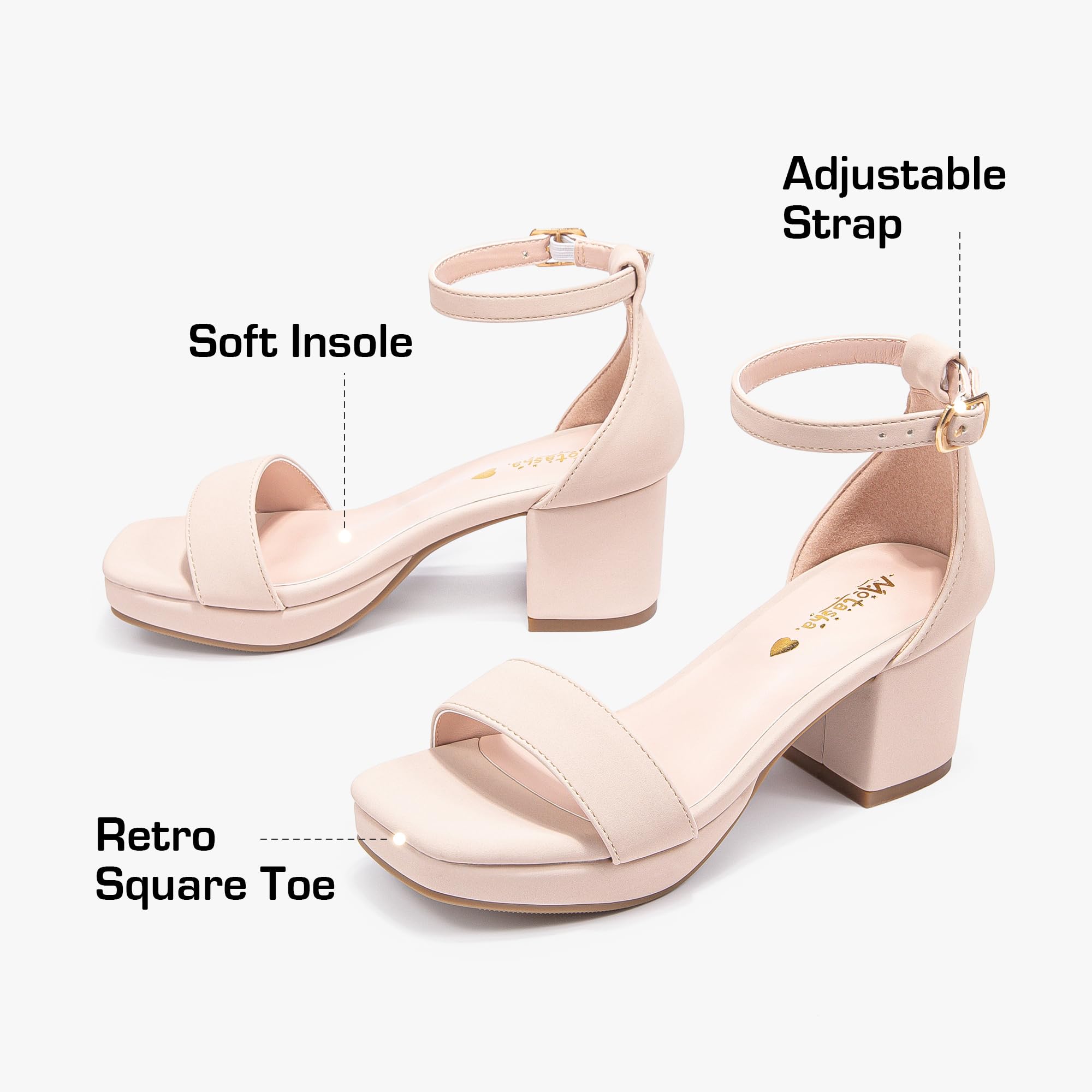 Motasha Girls High Heels Girls Dress Shoes Flower Girl Wedding Party Pageant Prom Formal Dress Sandals Open Toe Ankle Strap Platform Little Big Kids High Heels Chunky Pumps — view 5
