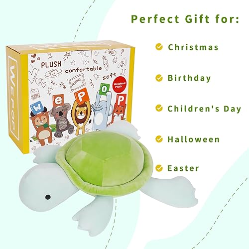 Miniatura 6 de Peluche con peso de tortuga, 22 pulgadas, 4.2 libras, serie de animales de peluche con peso de personaje, lindas muñecas de peluche de tortuga,