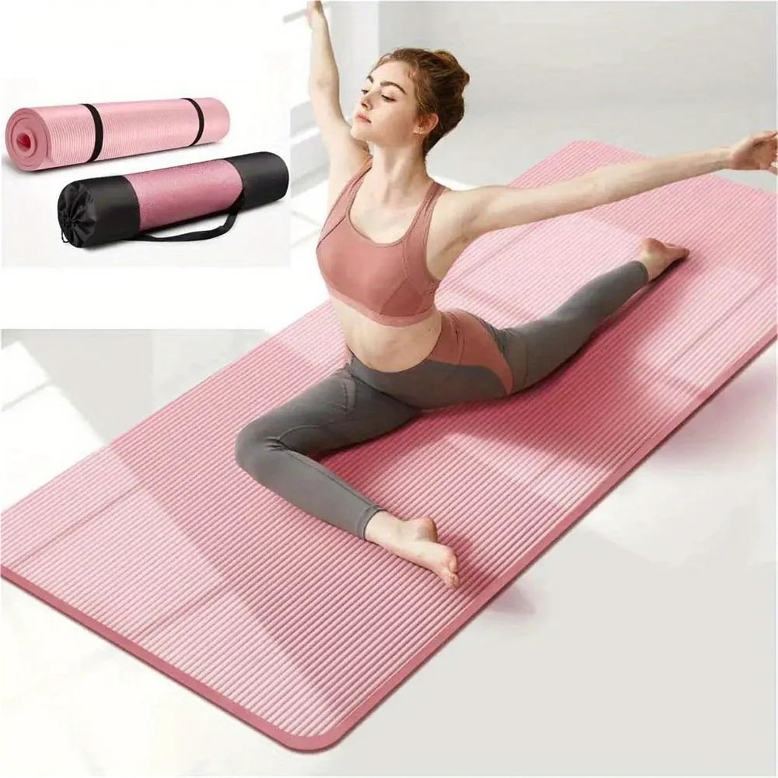 Esterilla Yoga Estera de Yoga Suave Antideslizante de Color sólido, Estera de Fitness de 10MM de Espesor, Adecuada for Gimnasia, Ejercicio, Pilates, 1 ud.(Pink)