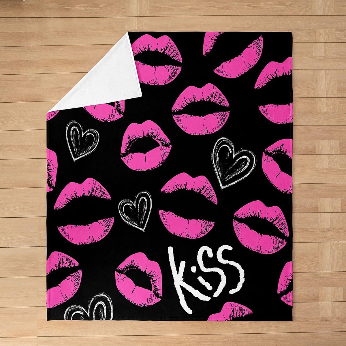 Feelyou Lip Print All Season,Bed Blanket Throw 50"x60" Love Plush Throw Blanket, for Sofa Couch Kids Women Men Ultra Soft Pink and Black Flannel Fleece Blanket Fashion Room Decor Personality Design