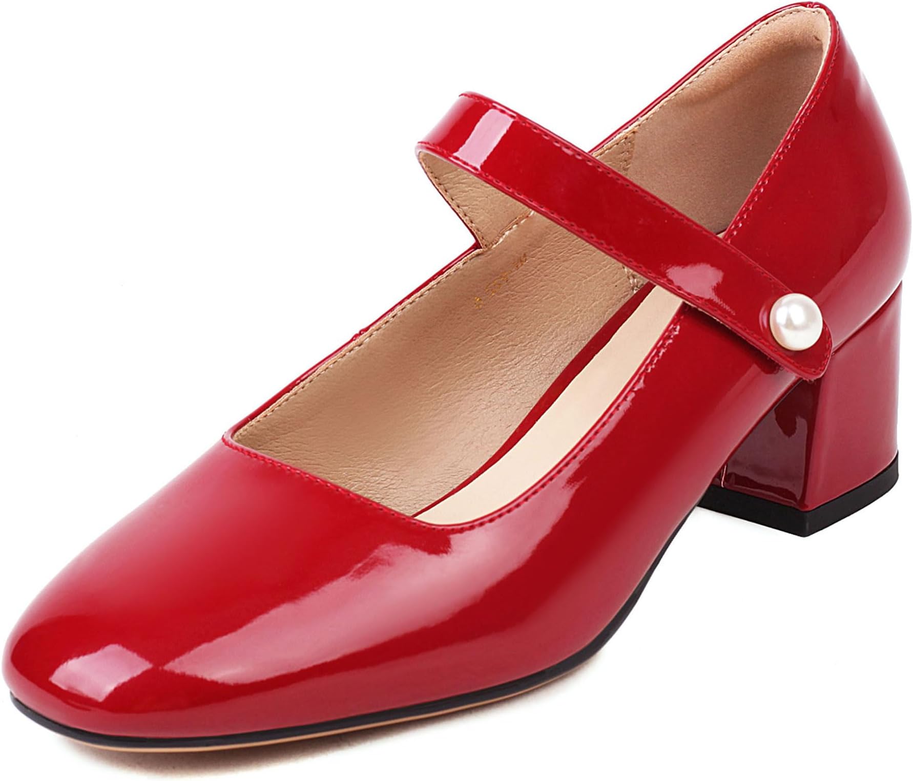 Mary Jane Shoes Women Low Chunky Heels Dress Shoes Closed Round Toe Office Work Wedding Pumps with Velcro Ankle Strap