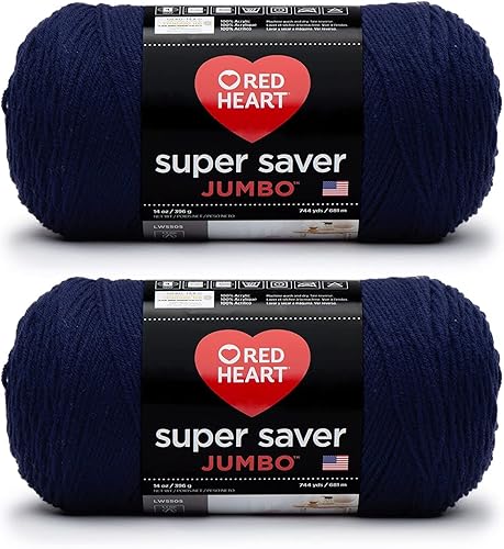 Red Heart Super Saver - Ovillo de lana color azul marino suave, paquete de 2 unidades de 14 onzas, acrílico, 4 medianos (peinado), 744 yardas,