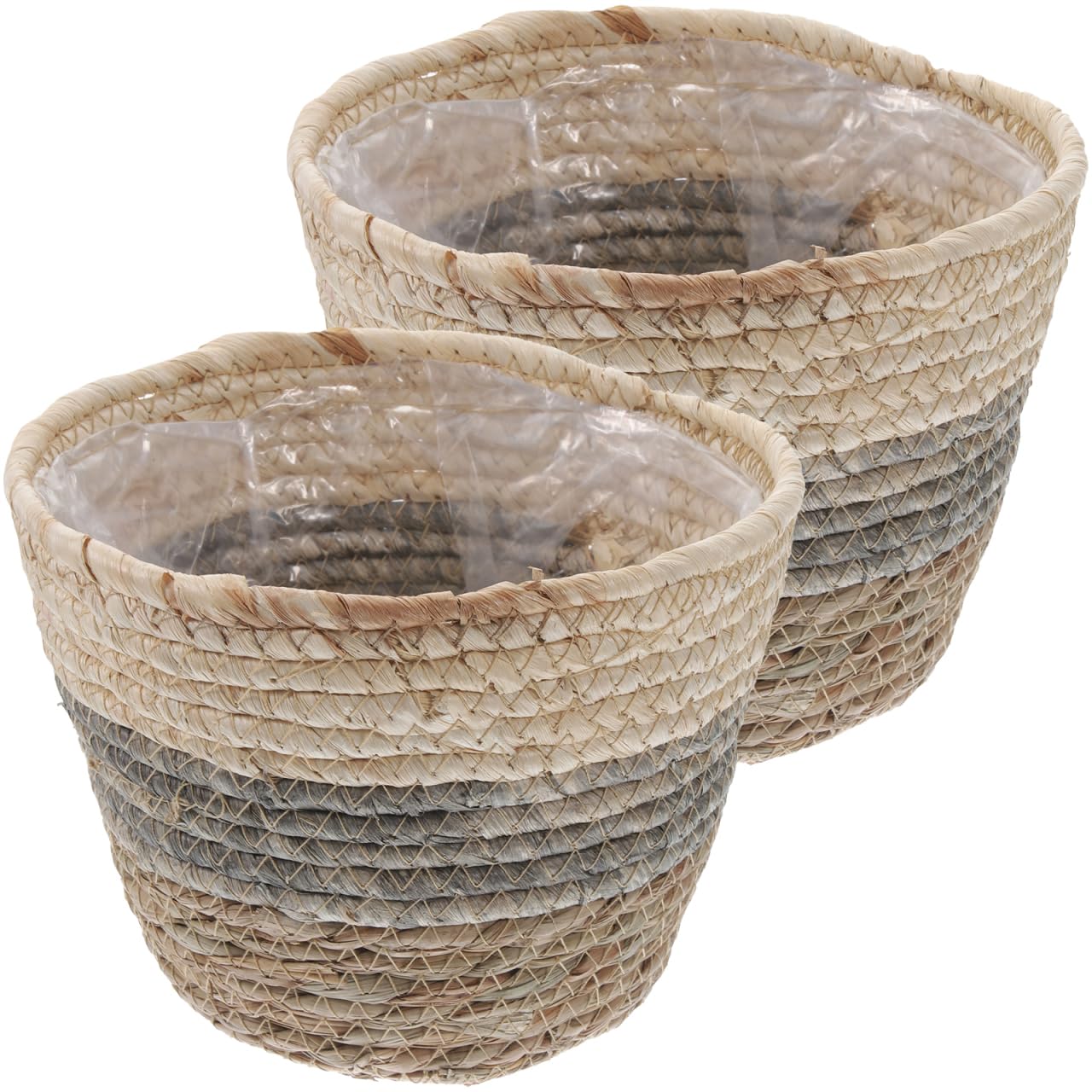 Healeved 2 x Blumenkorb, 25,4 cm, Rattan-Aufbewahrungskorb, große Blumenarrangement-Behälter, Stroh, Blumentopf, Sukkulenten, Pflanzkörbe für den Schreibtisch, rund, Braut-Topf, Abdeckung, Gras